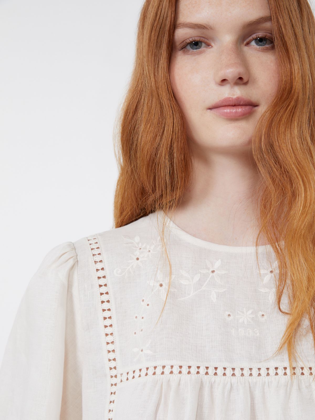 Linen canvas and stretch jersey top - ECRU - Weekend - 5