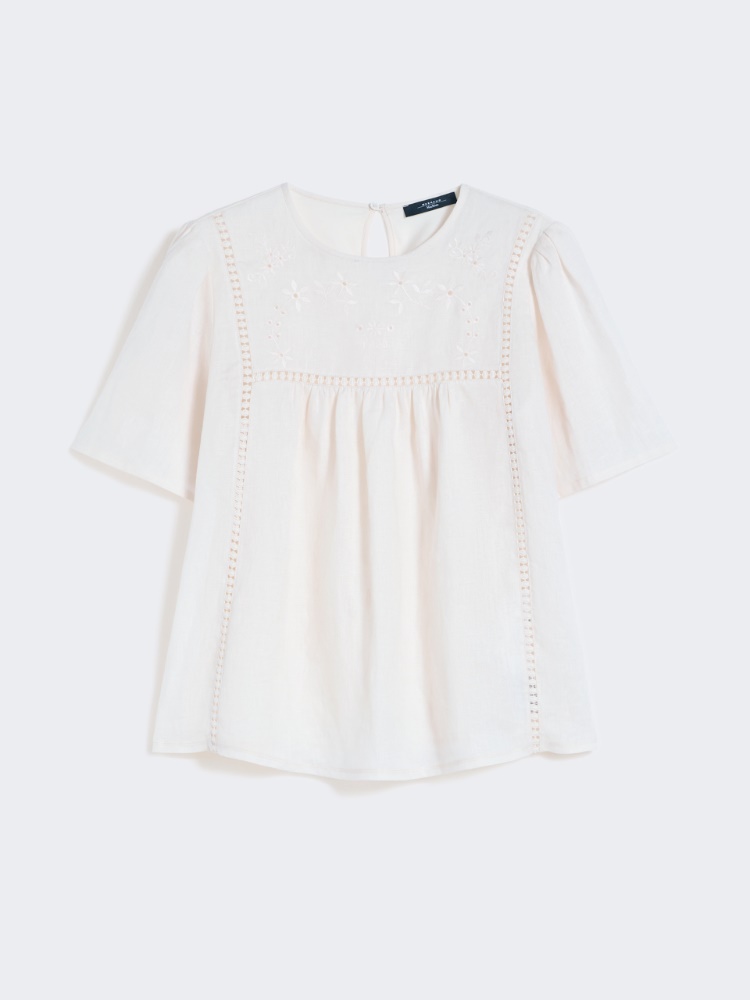 Linen canvas and stretch jersey top - ECRU - Weekend - 7