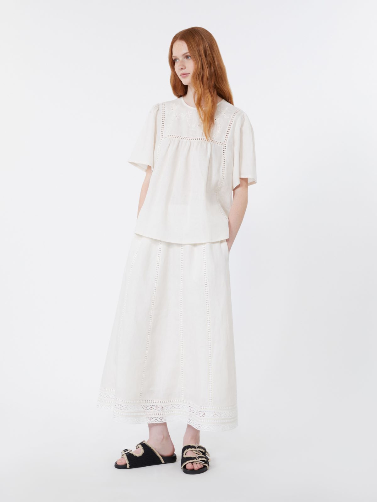 Linen canvas and stretch jersey top - ECRU - Weekend