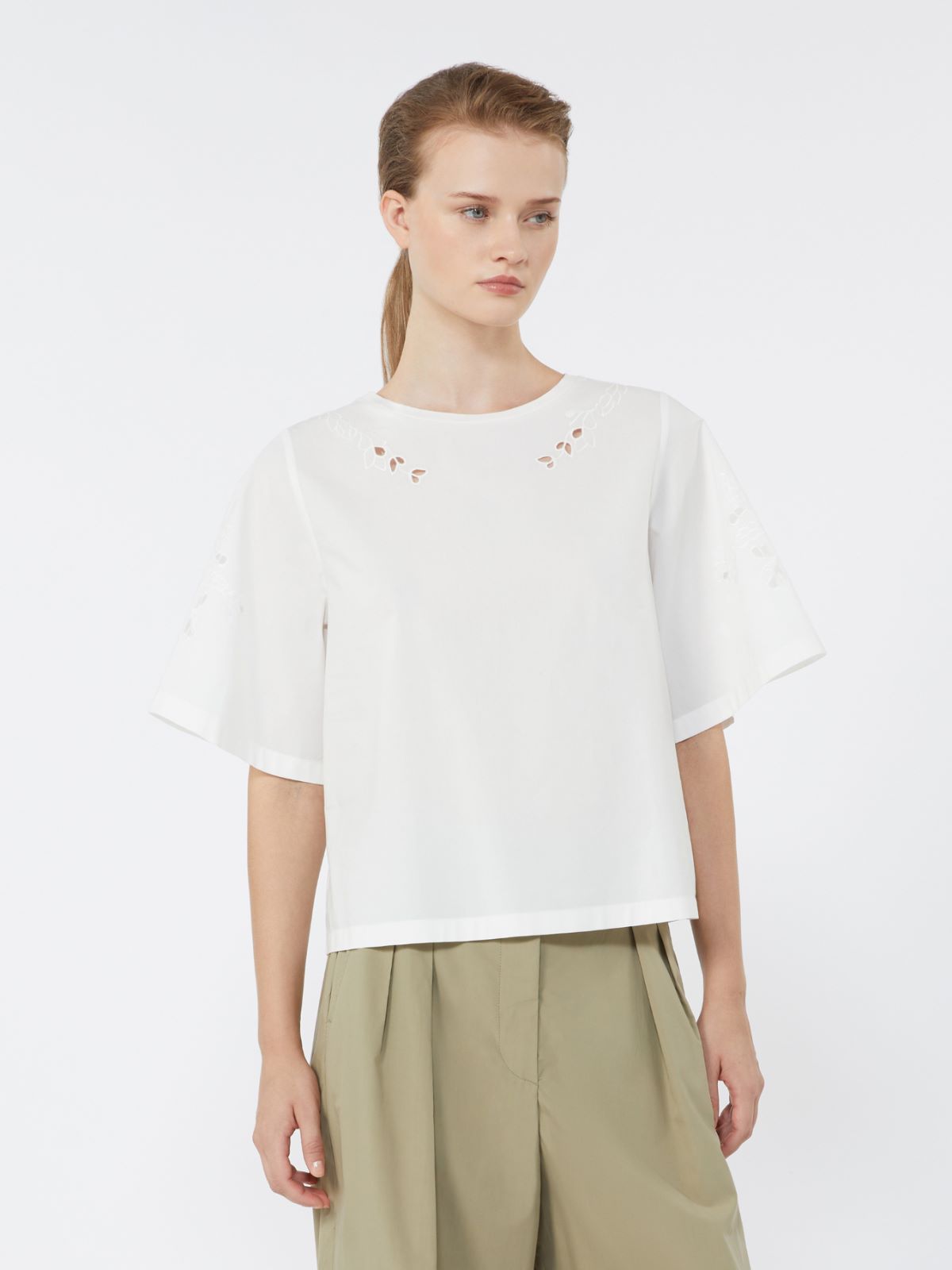 Cotton-poplin top with embroideries - WHITE - Weekend - 2