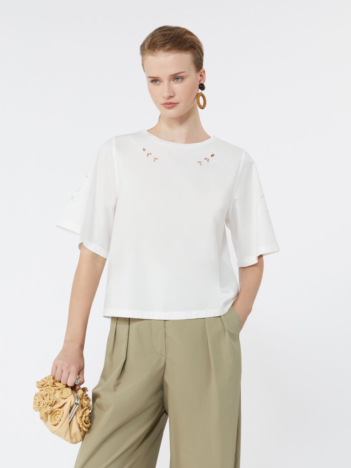 Cotton-poplin top with embroideries - WHITE - Weekend - 4