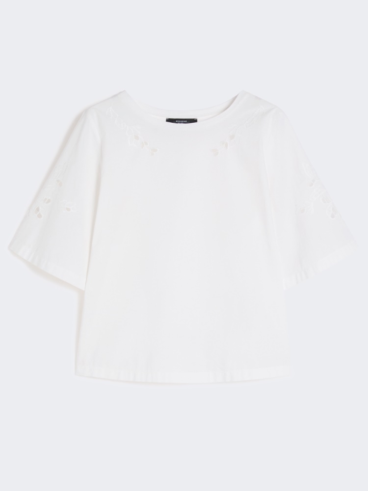 Cotton-poplin top with embroideries - WHITE - Weekend - 7