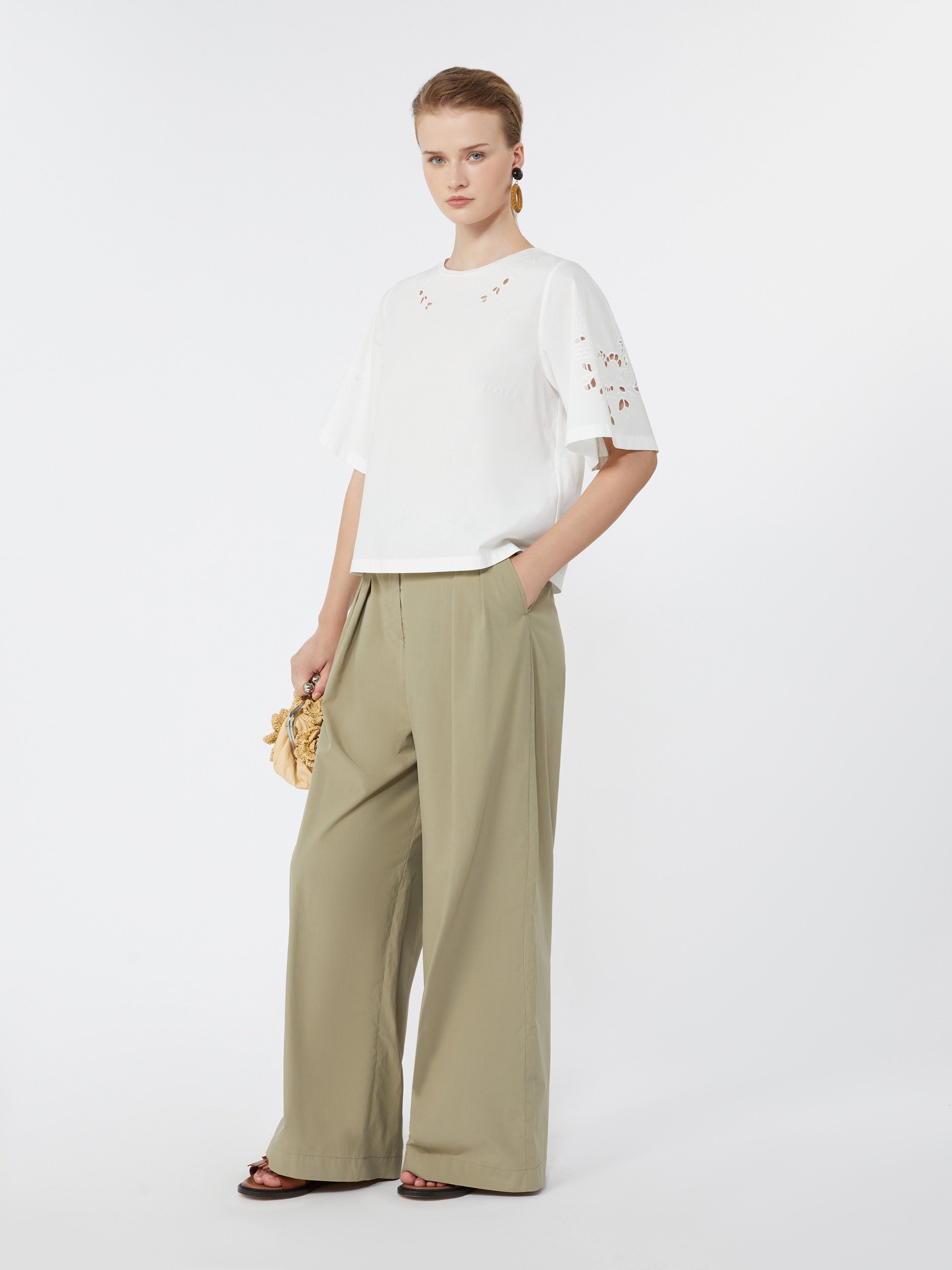 Cotton-poplin top with embroideries - WHITE - Weekend Max Mara