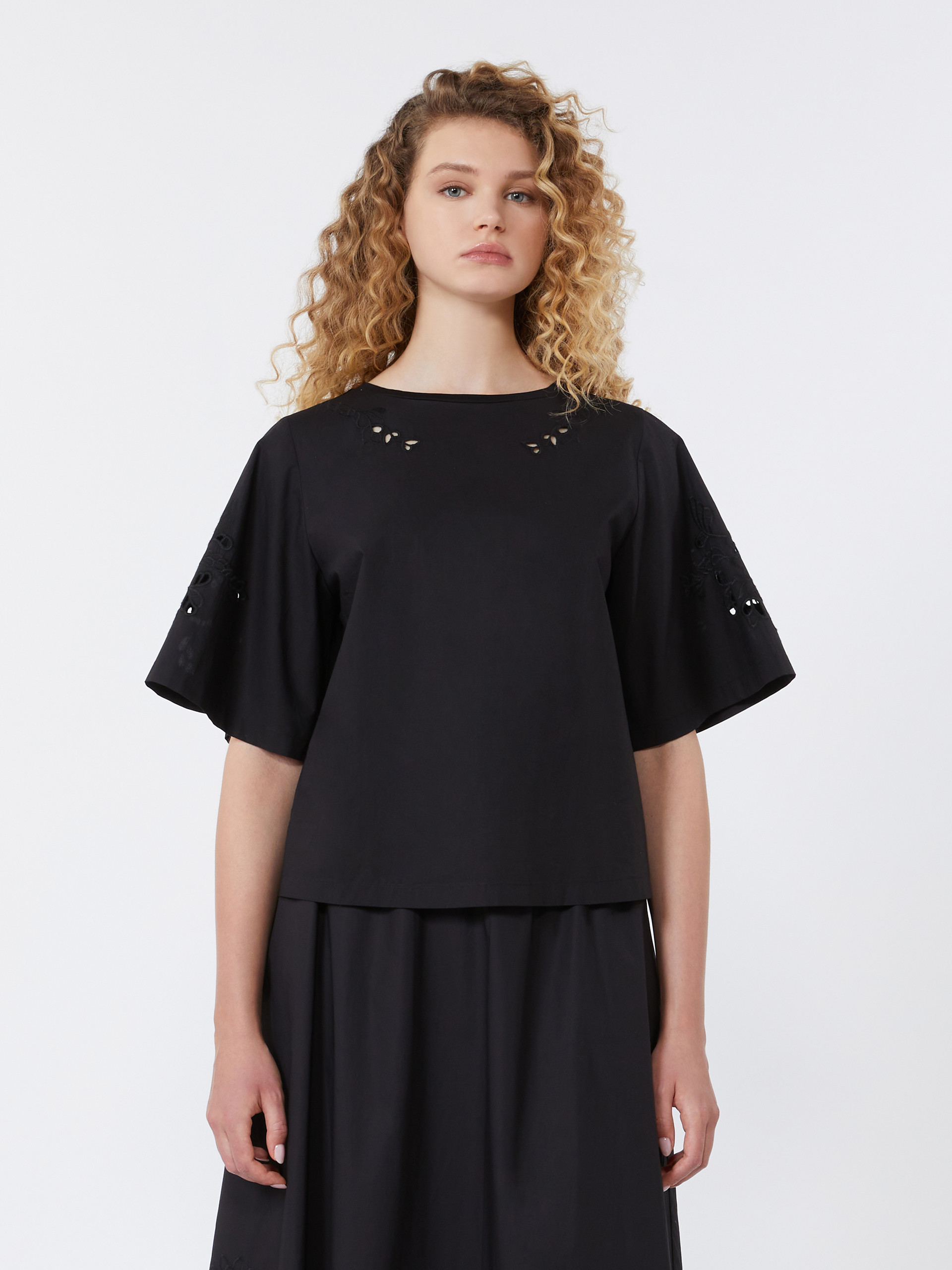 Cotton-poplin top with embroideries - BLACK - Weekend Max Mara - 2