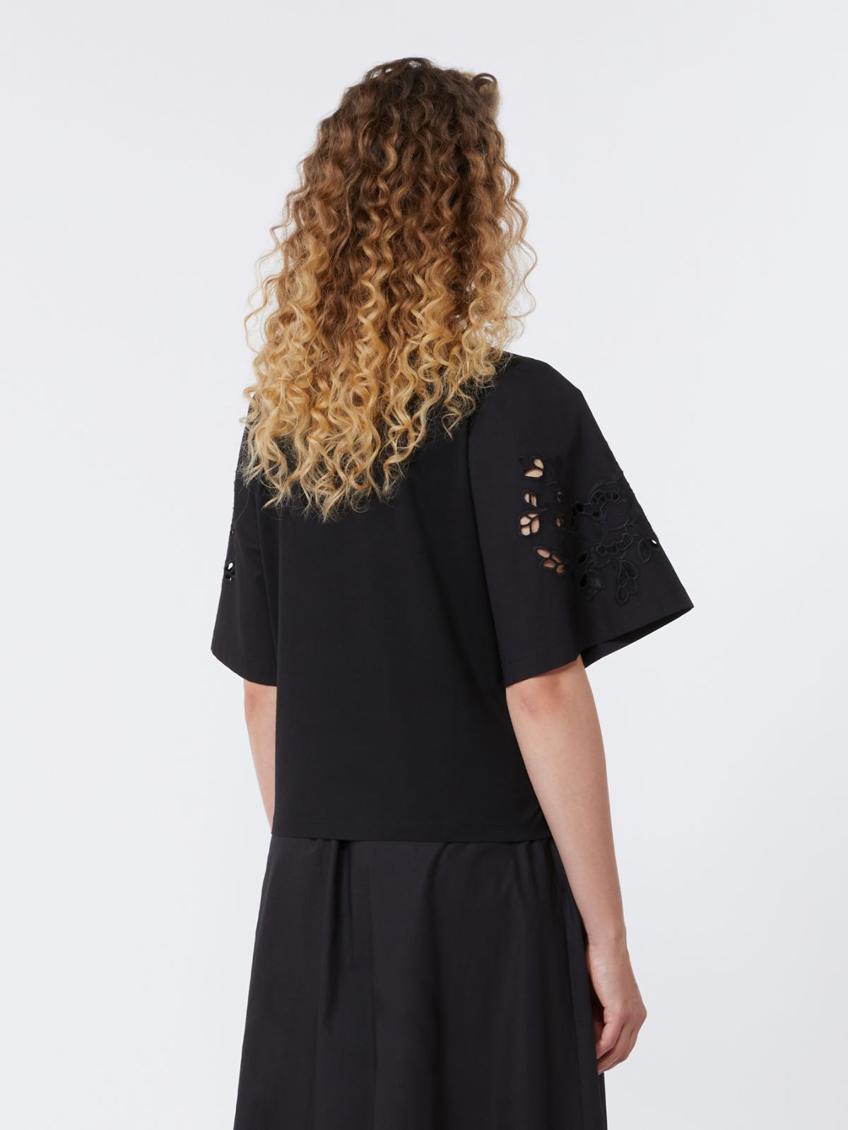 Cotton-poplin top with embroideries - BLACK - Weekend - 3