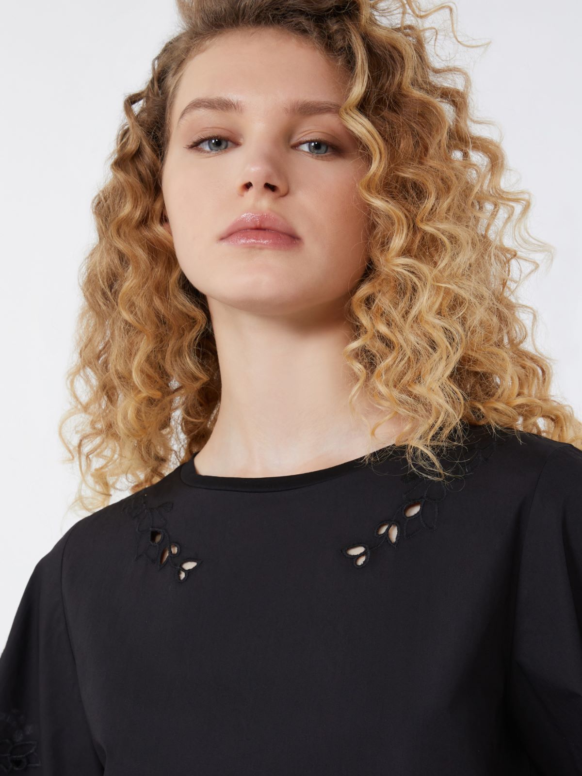 Cotton-poplin top with embroideries - BLACK - Weekend - 5