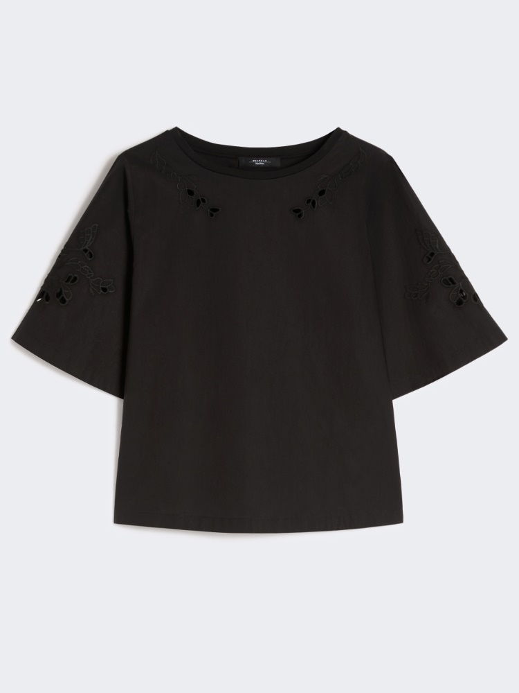 Cotton-poplin top with embroideries - BLACK - Weekend - 7