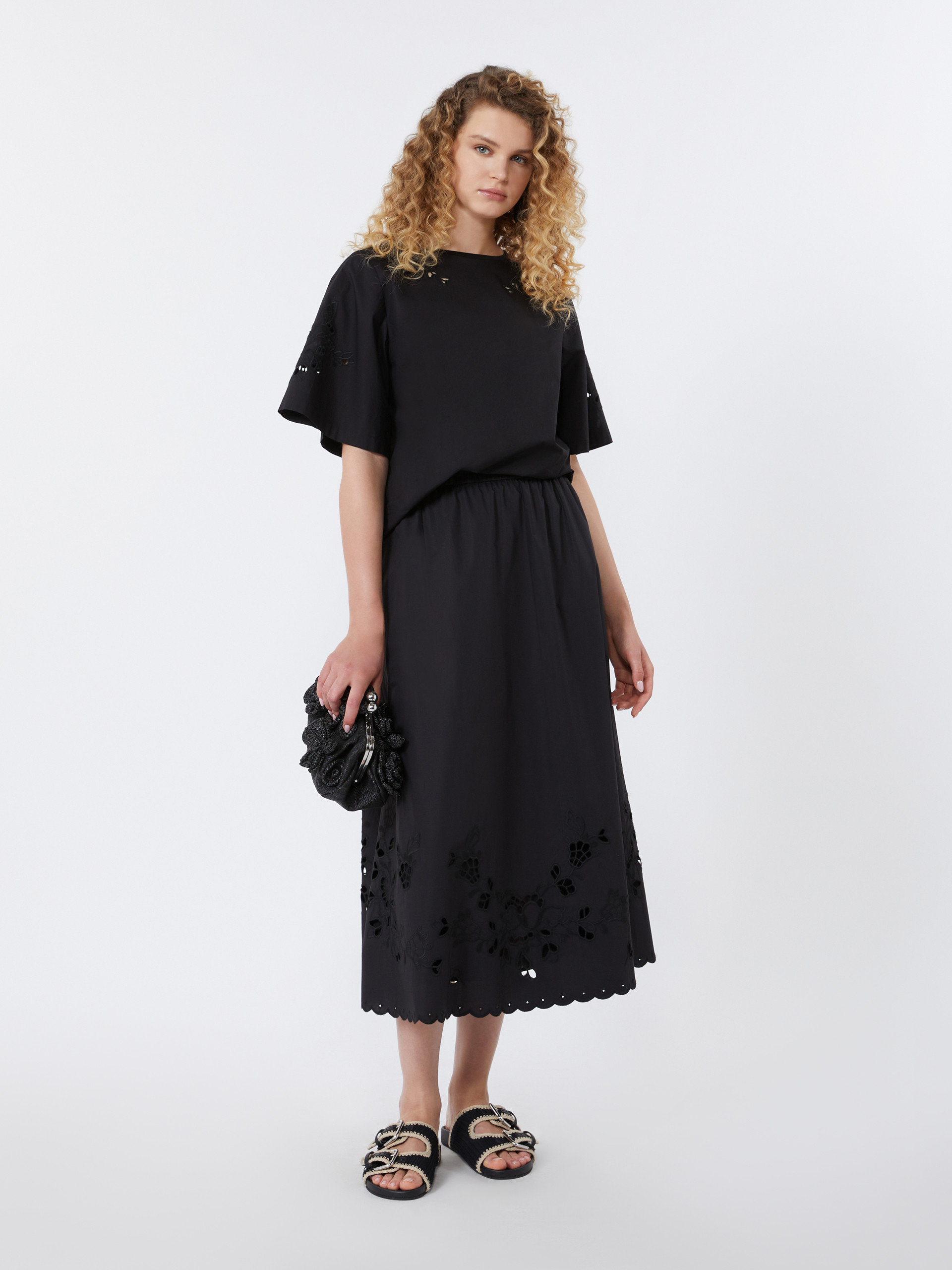 Cotton-poplin top with embroideries - BLACK - Weekend Max Mara