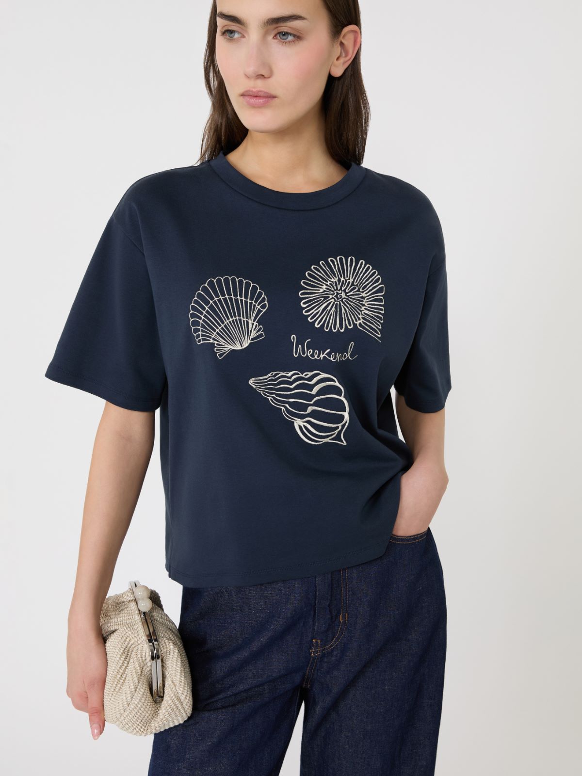 Printed cotton jersey T-shirt - NAVY - Weekend - 4