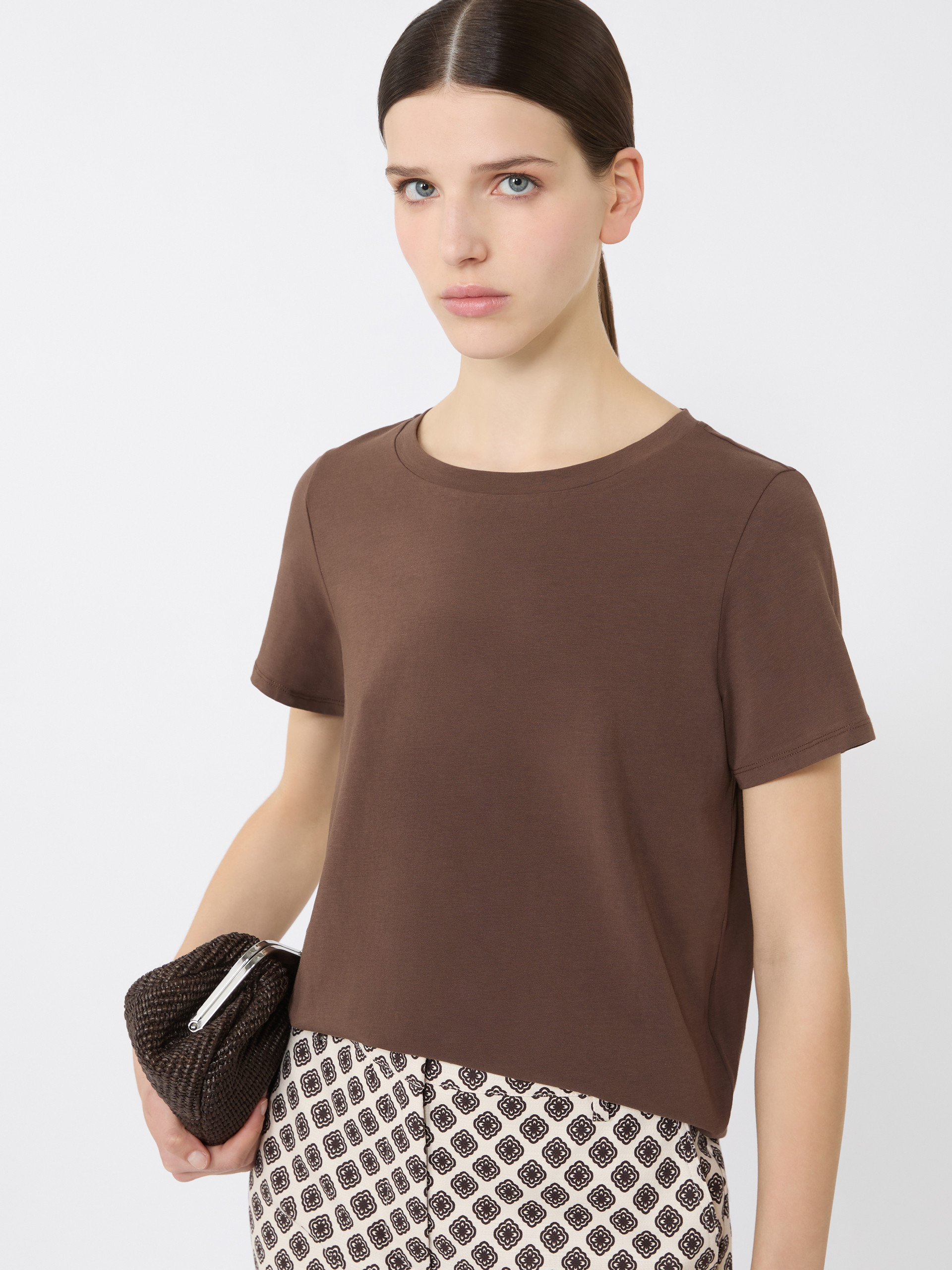 Stretch jersey basic T-shirt - CHOCOLATE - Weekend Max Mara - 4