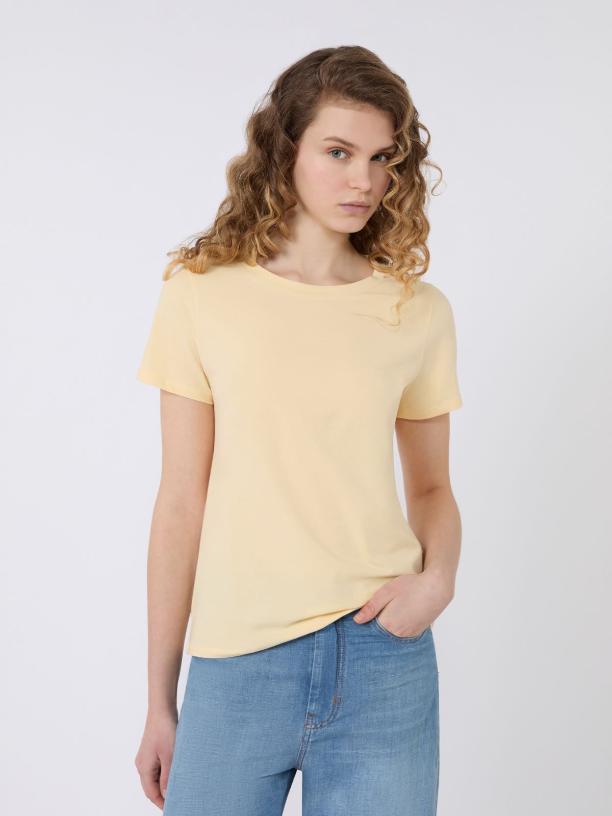 Stretch jersey basic T-shirt - LIGHT YELLOW - Weekend - 4