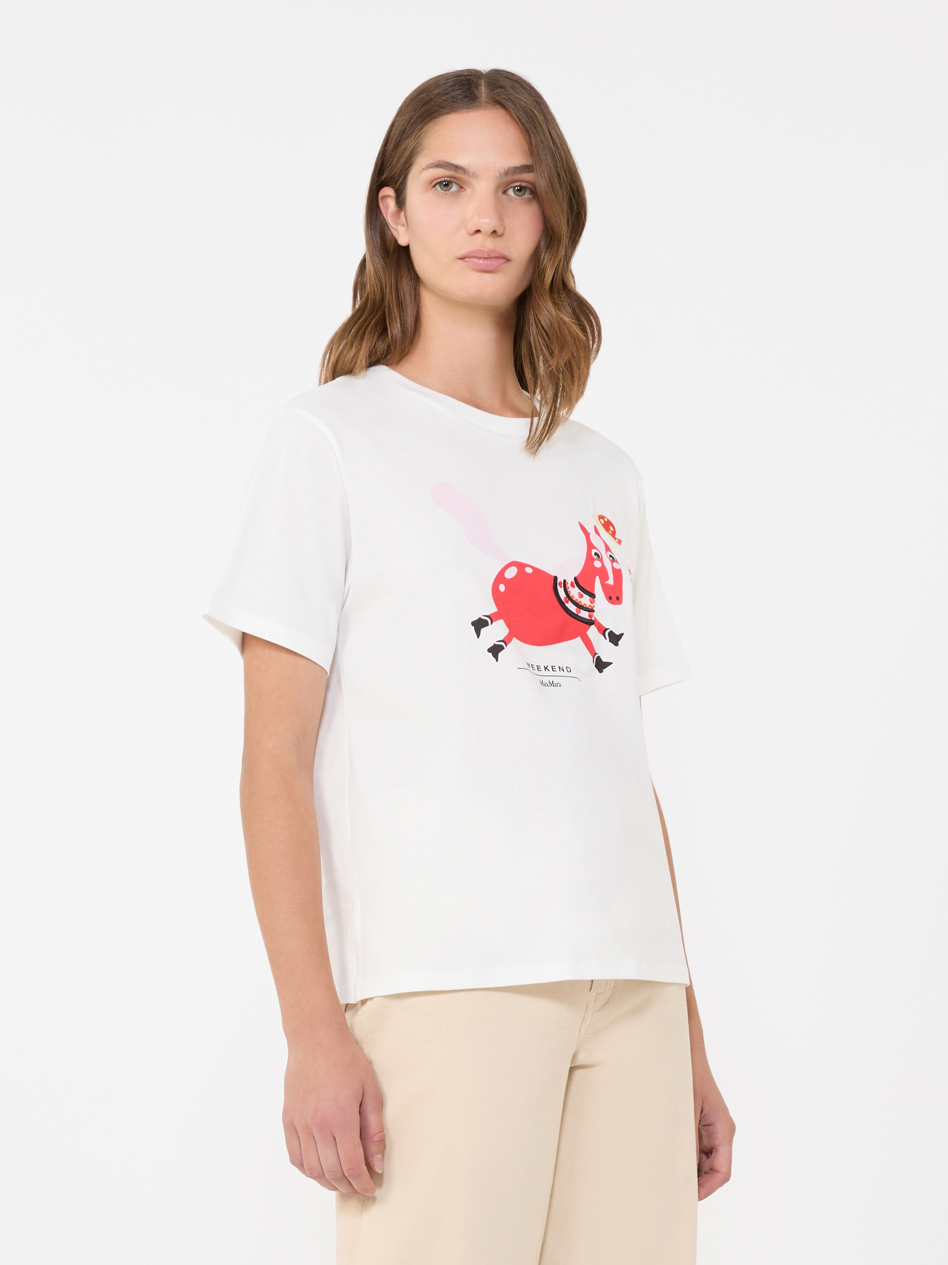 Print and embroidery-adorned cotton T-shirt - WHITE - Weekend Max Mara - 2