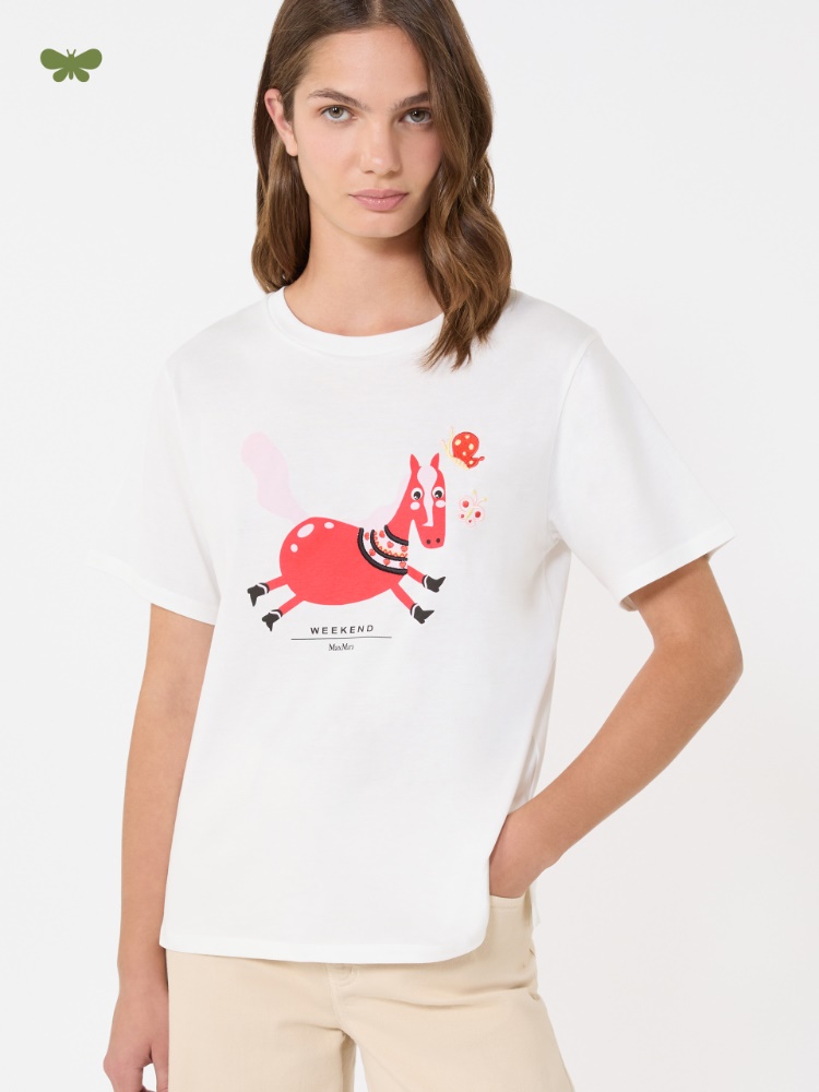 Print and embroidery-adorned cotton T-shirt - WHITE - Weekend