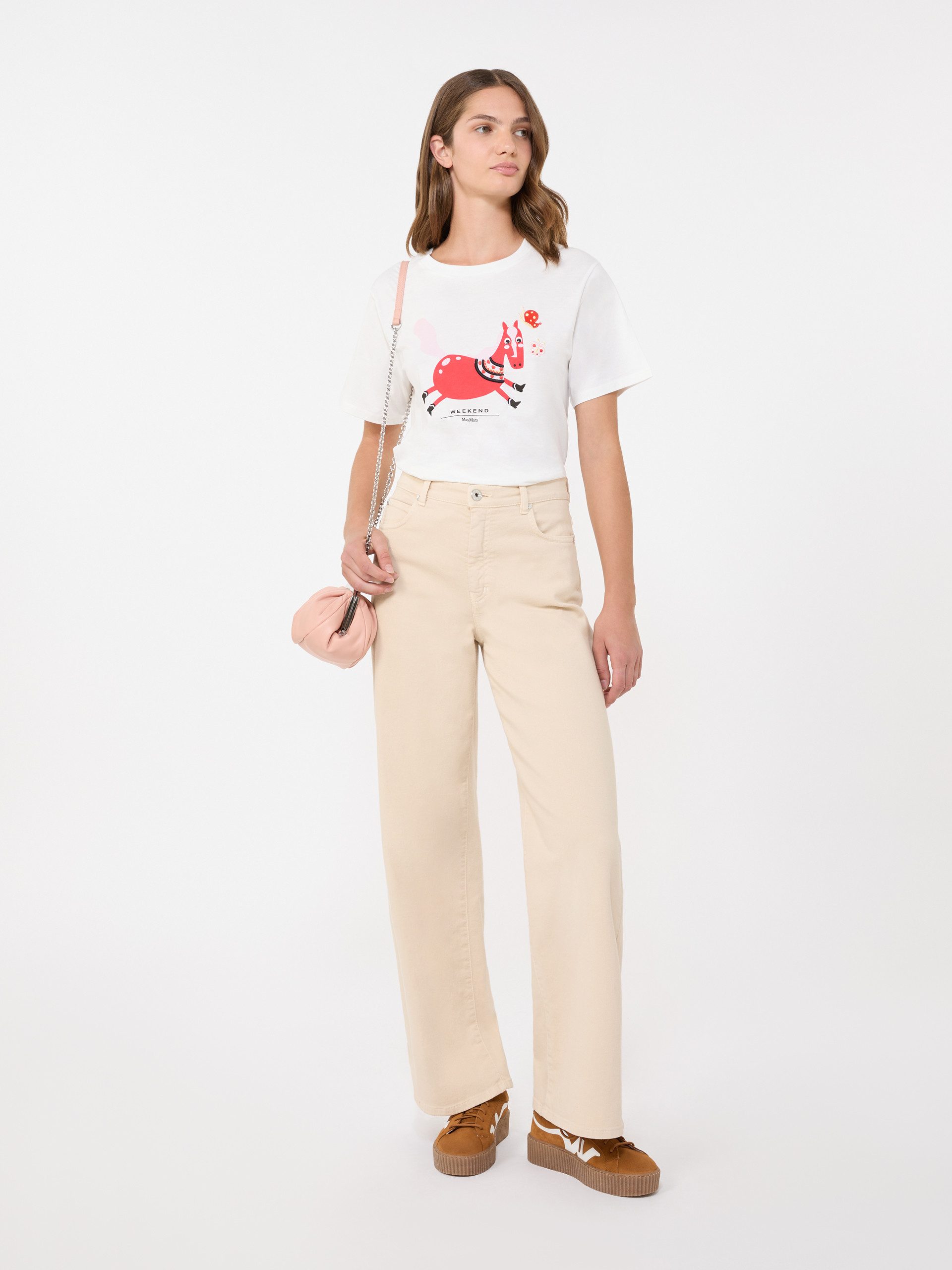 Print and embroidery-adorned cotton T-shirt - WHITE - Weekend Max Mara