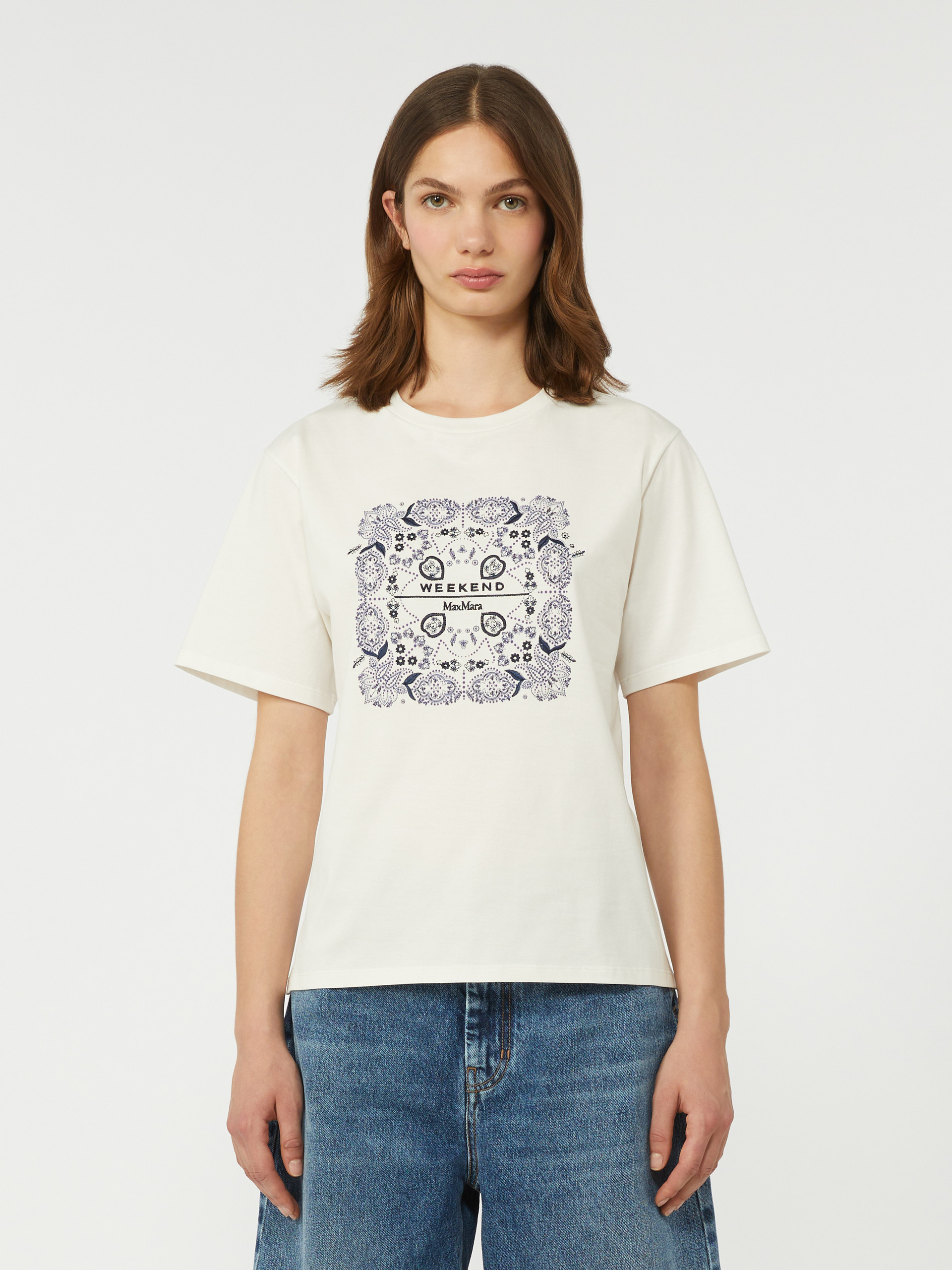 Print and embroidery-adorned cotton T-shirt - WHITE - Weekend Max Mara - 2