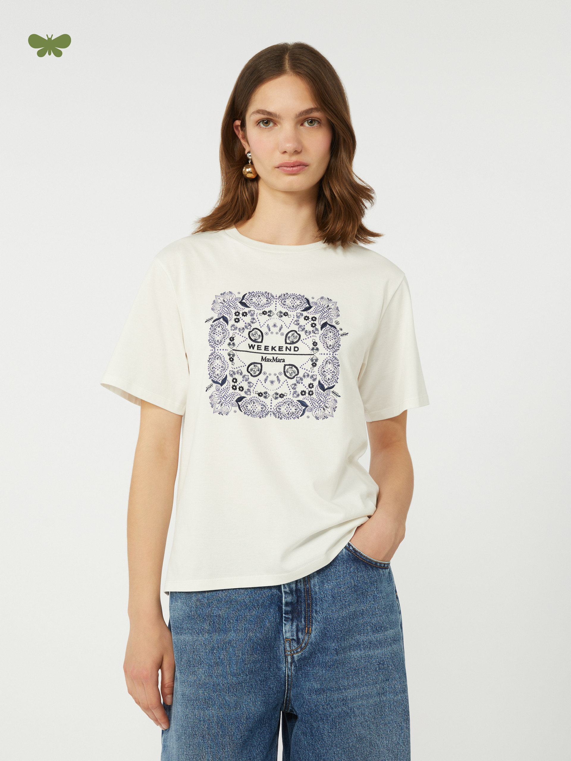 Print and embroidery-adorned cotton T-shirt - WHITE - Weekend Max Mara - 4
