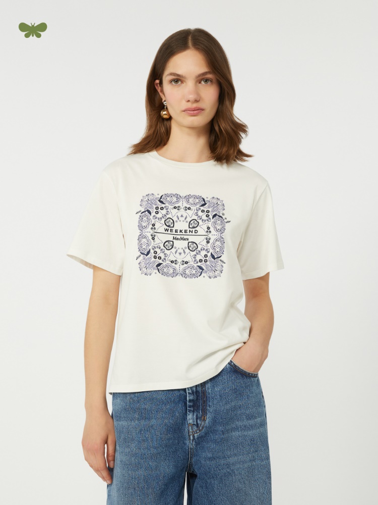 Print and embroidery-adorned cotton T-shirt - WHITE - Weekend