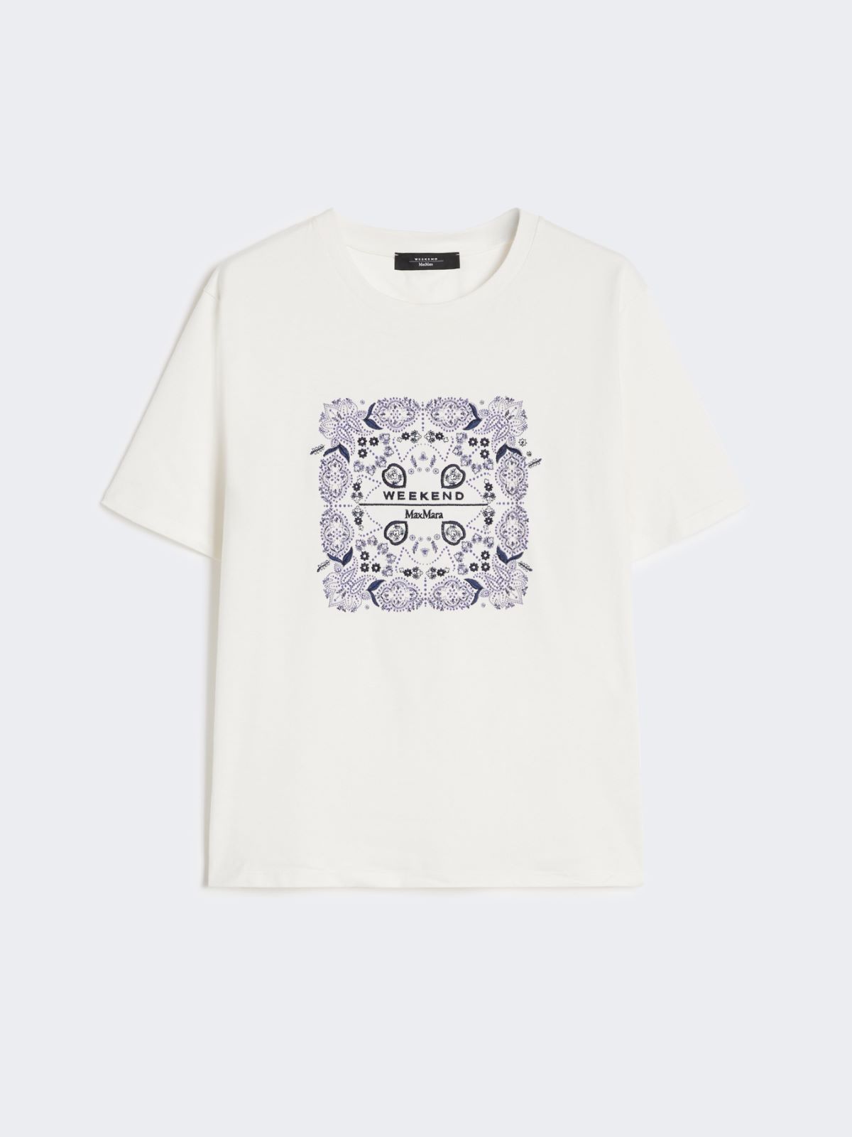 Print and embroidery-adorned cotton T-shirt - WHITE - Weekend - 6