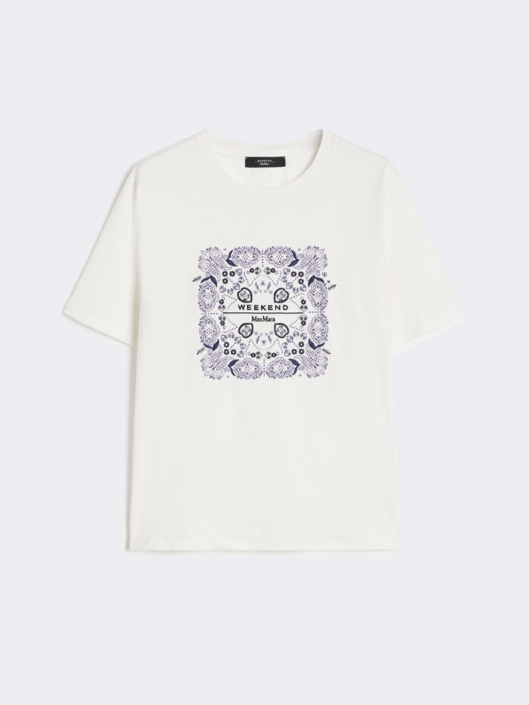 Print and embroidery-adorned cotton T-shirt - WHITE - Weekend - 7