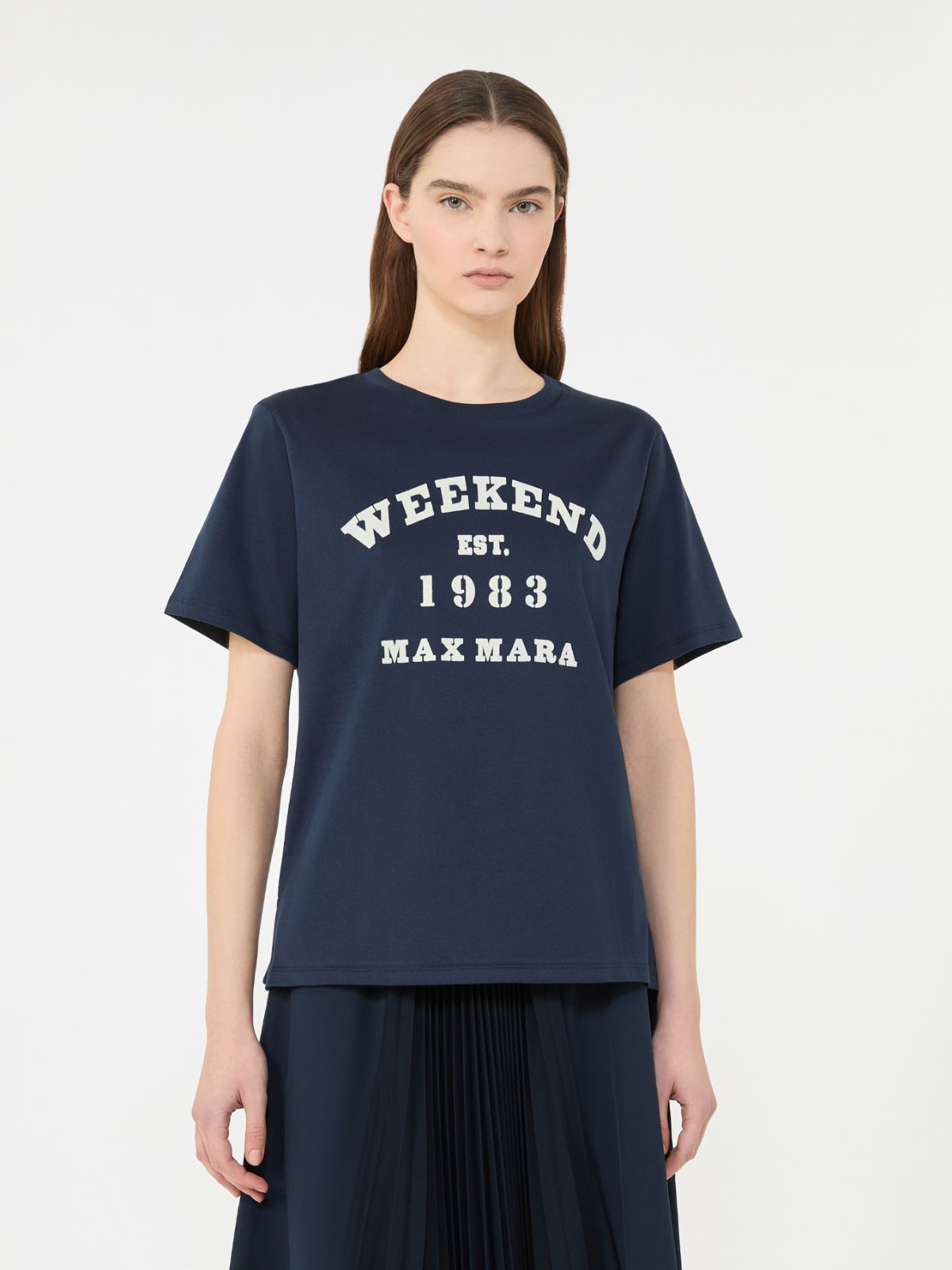 Cotton T-shirt with graphic print - NAVY - Weekend - 2