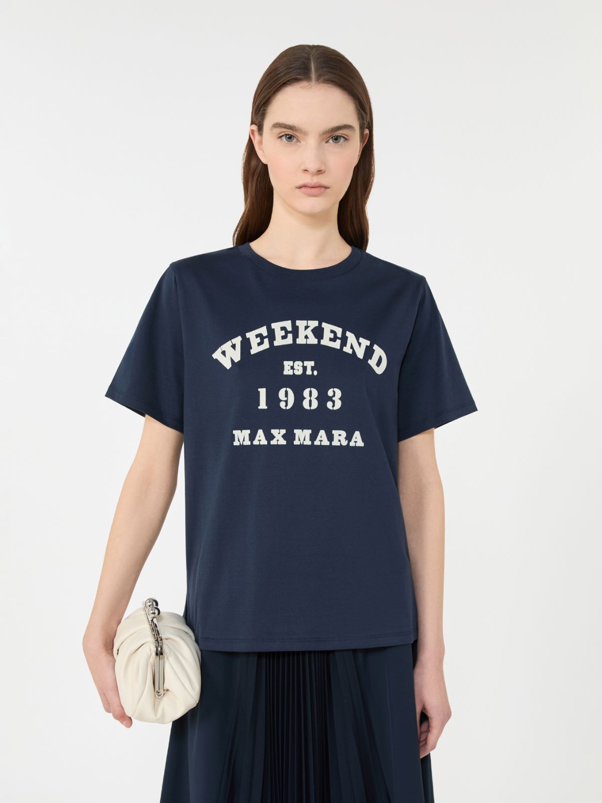 Cotton T-shirt with graphic print - NAVY - Weekend - 4