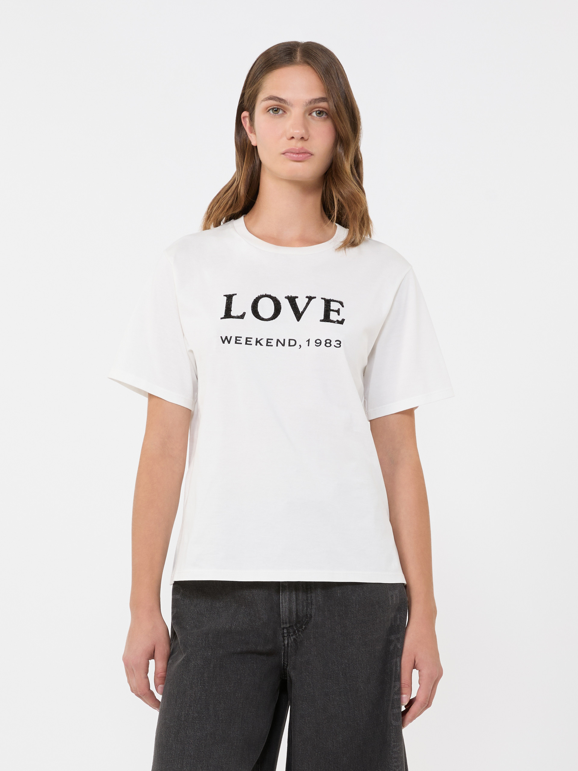 Print and embroidery-adorned jersey T-shirt - WHITE - Weekend Max Mara - 2