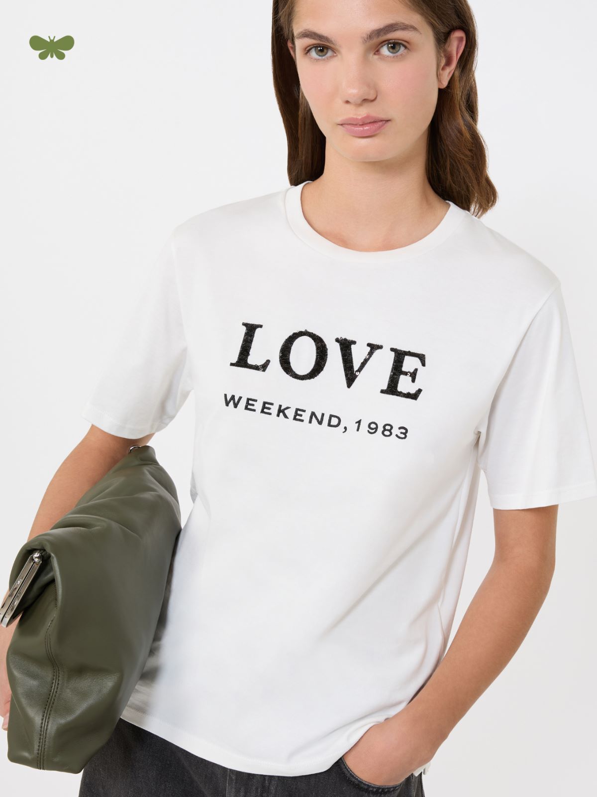 Print and embroidery-adorned jersey T-shirt - WHITE - Weekend - 4