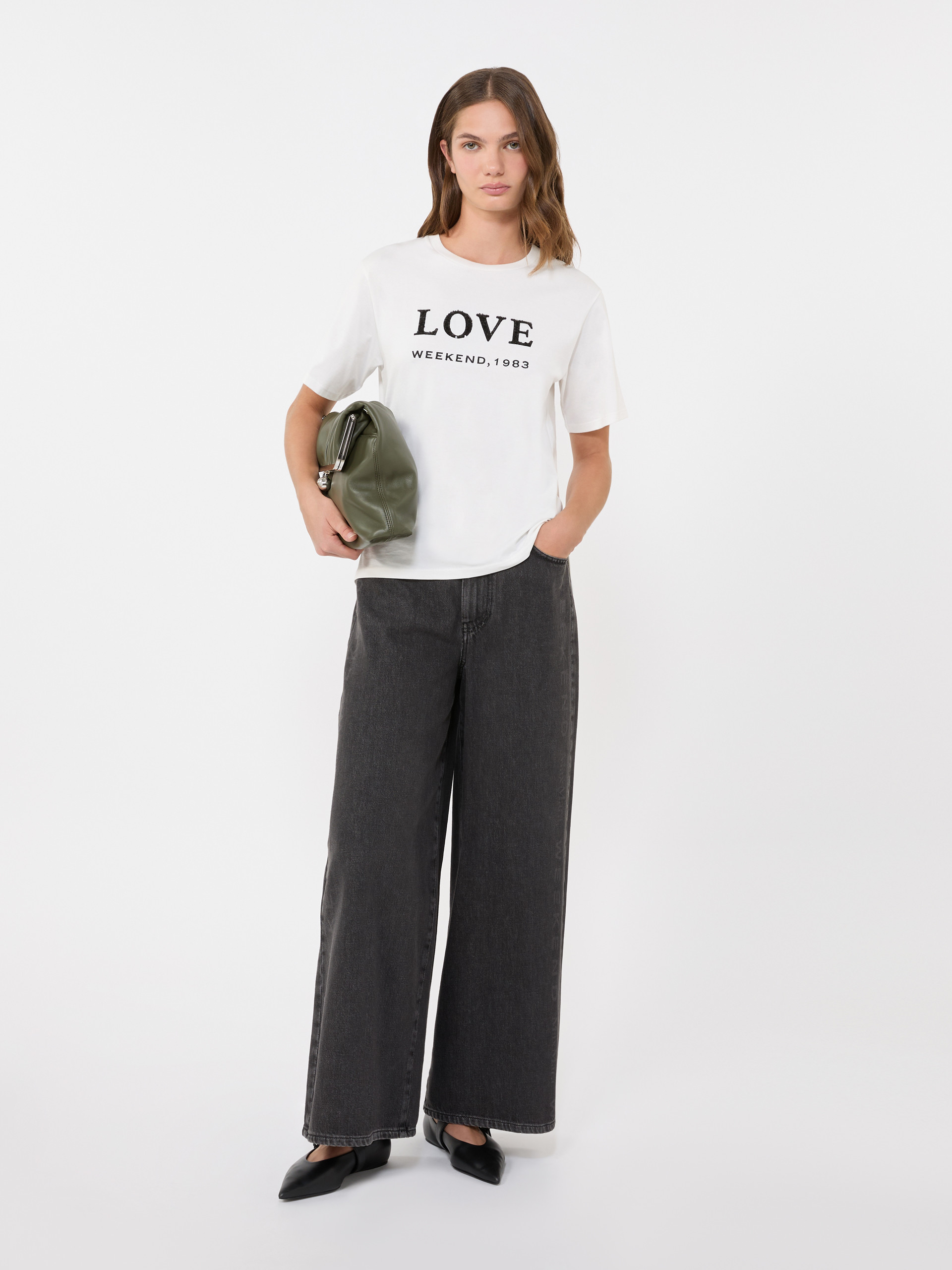 Print and embroidery-adorned jersey T-shirt - WHITE - Weekend Max Mara
