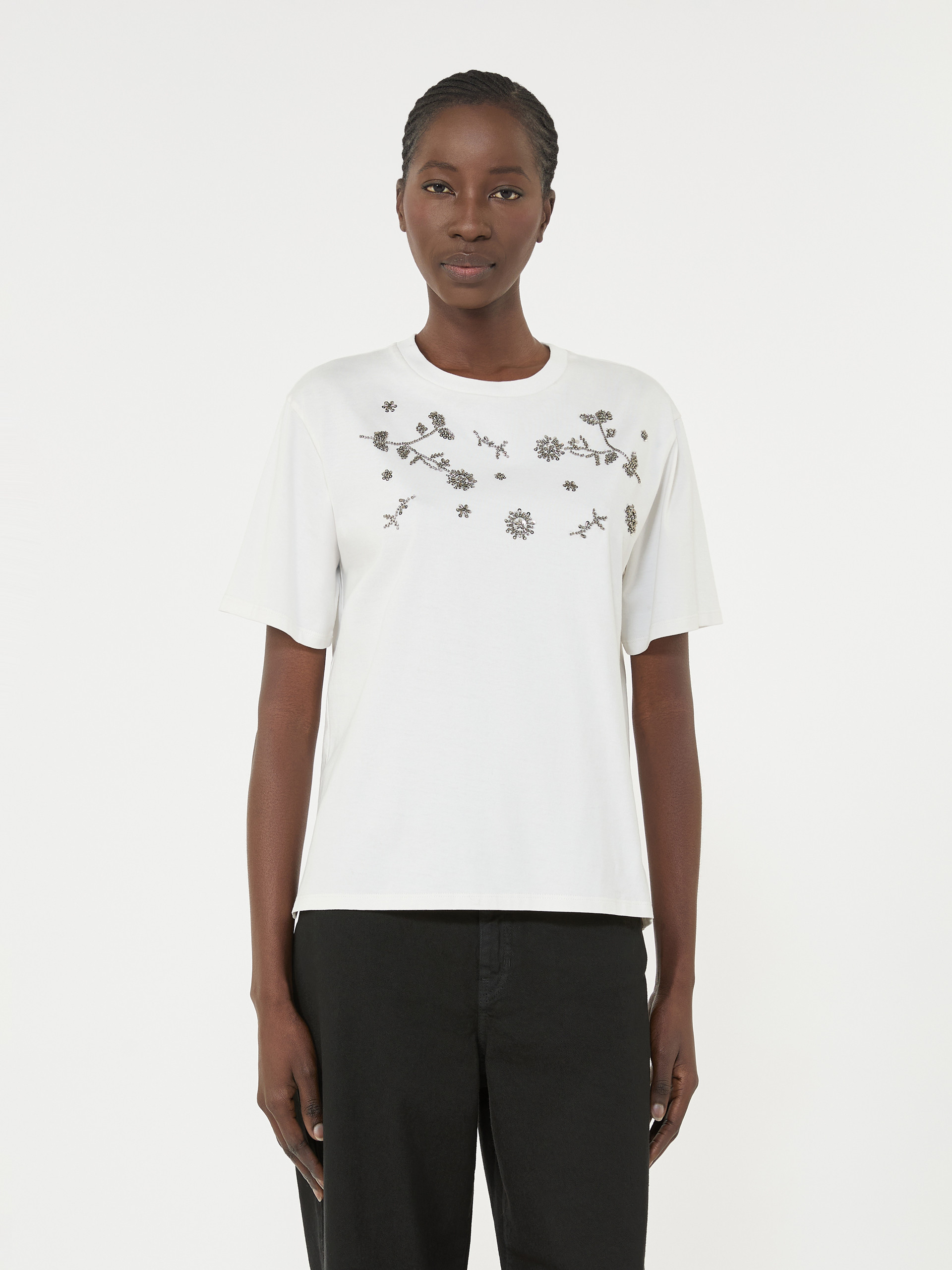 Print and embroidery-adorned jersey T-shirt - WHITE - Weekend Max Mara - 2
