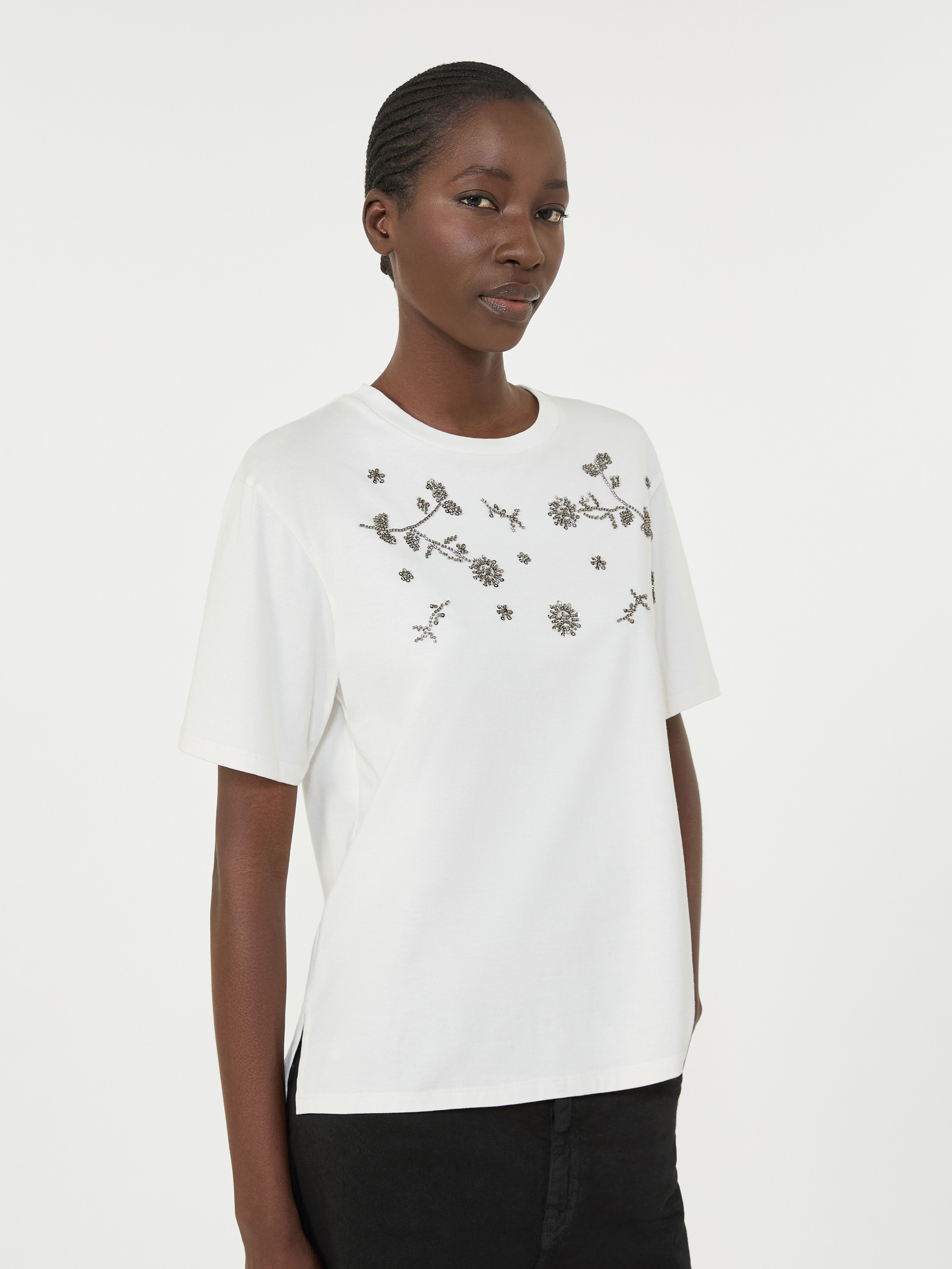 Print and embroidery-adorned jersey T-shirt - WHITE - Weekend Max Mara - 4