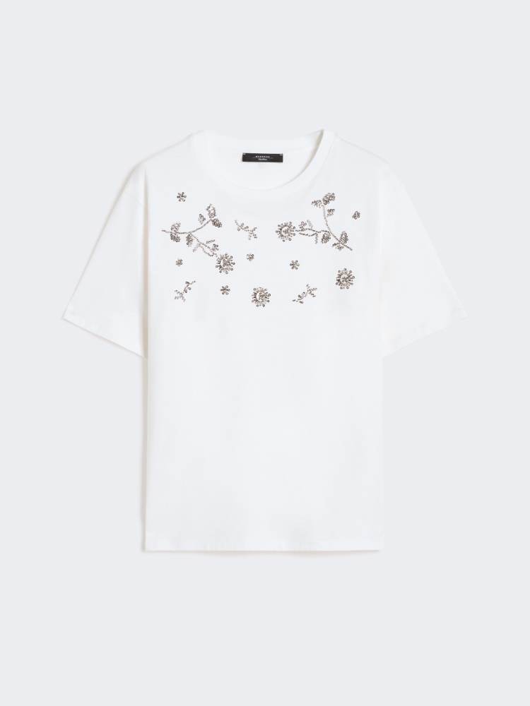 Print and embroidery-adorned jersey T-shirt - WHITE - Weekend - 2