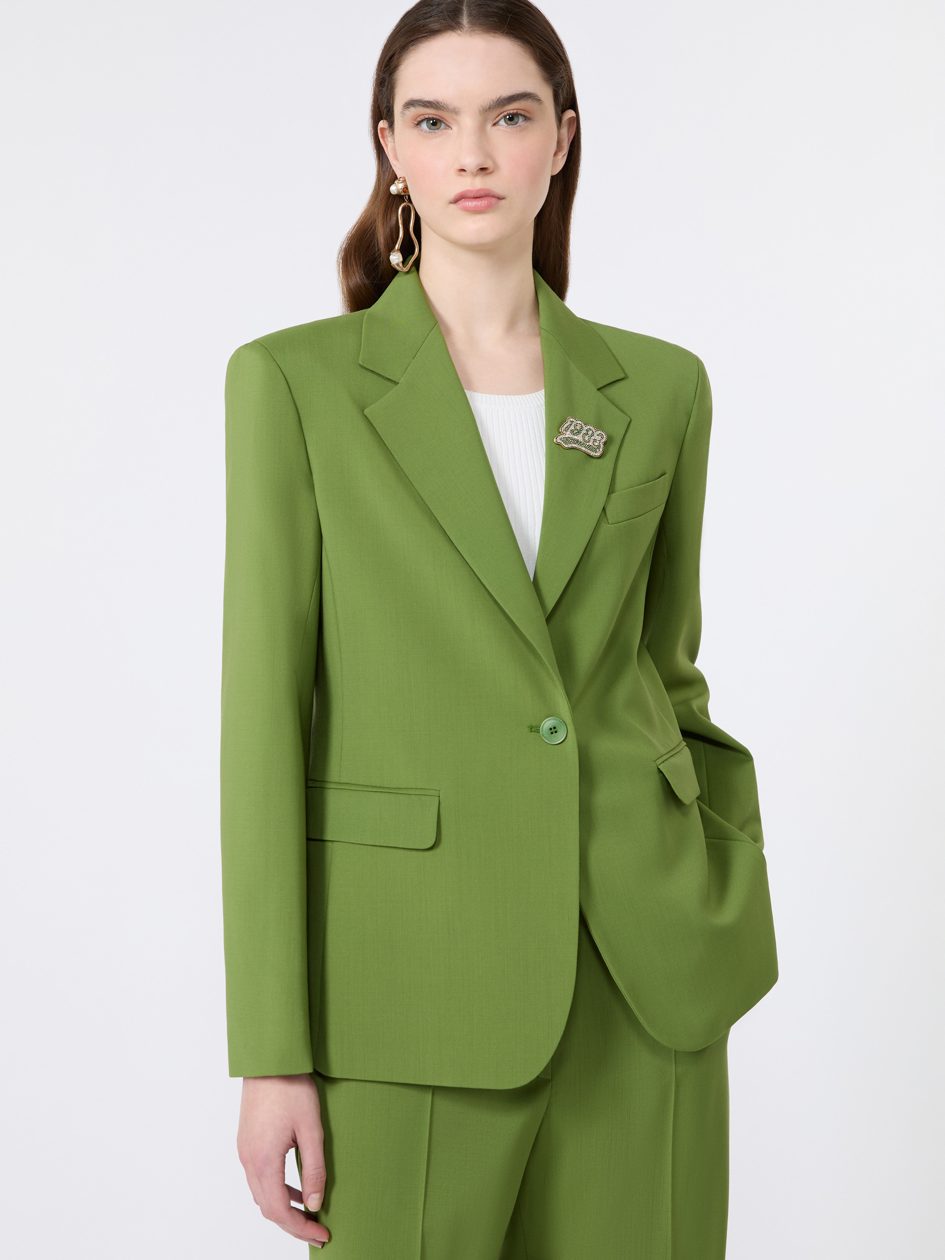 Single-breasted stretch wool blazer - GREEN - Weekend Max Mara - 4