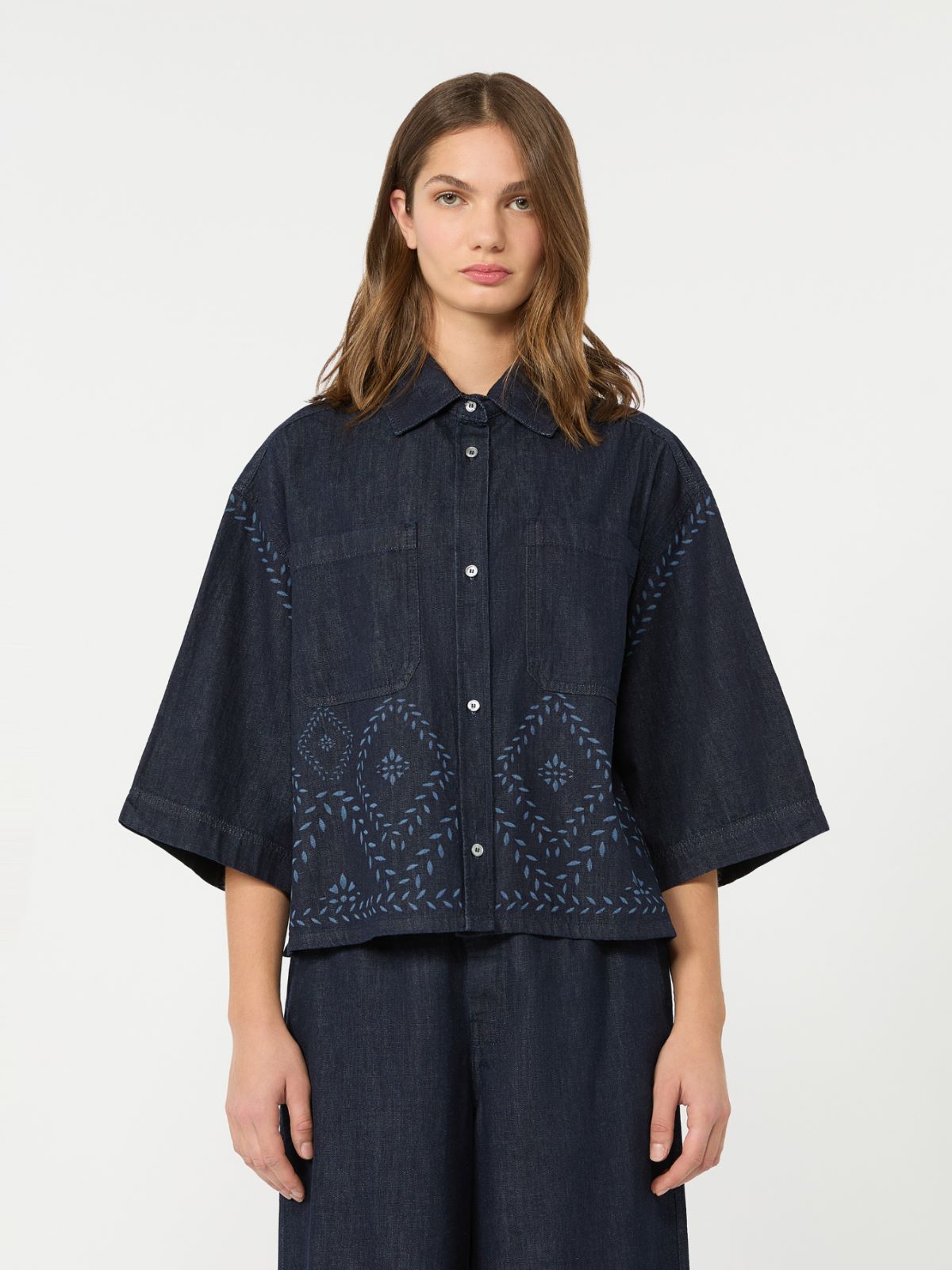 Boxy shirt in laser-treated cotton denim - NAVY - Weekend Max Mara - 2