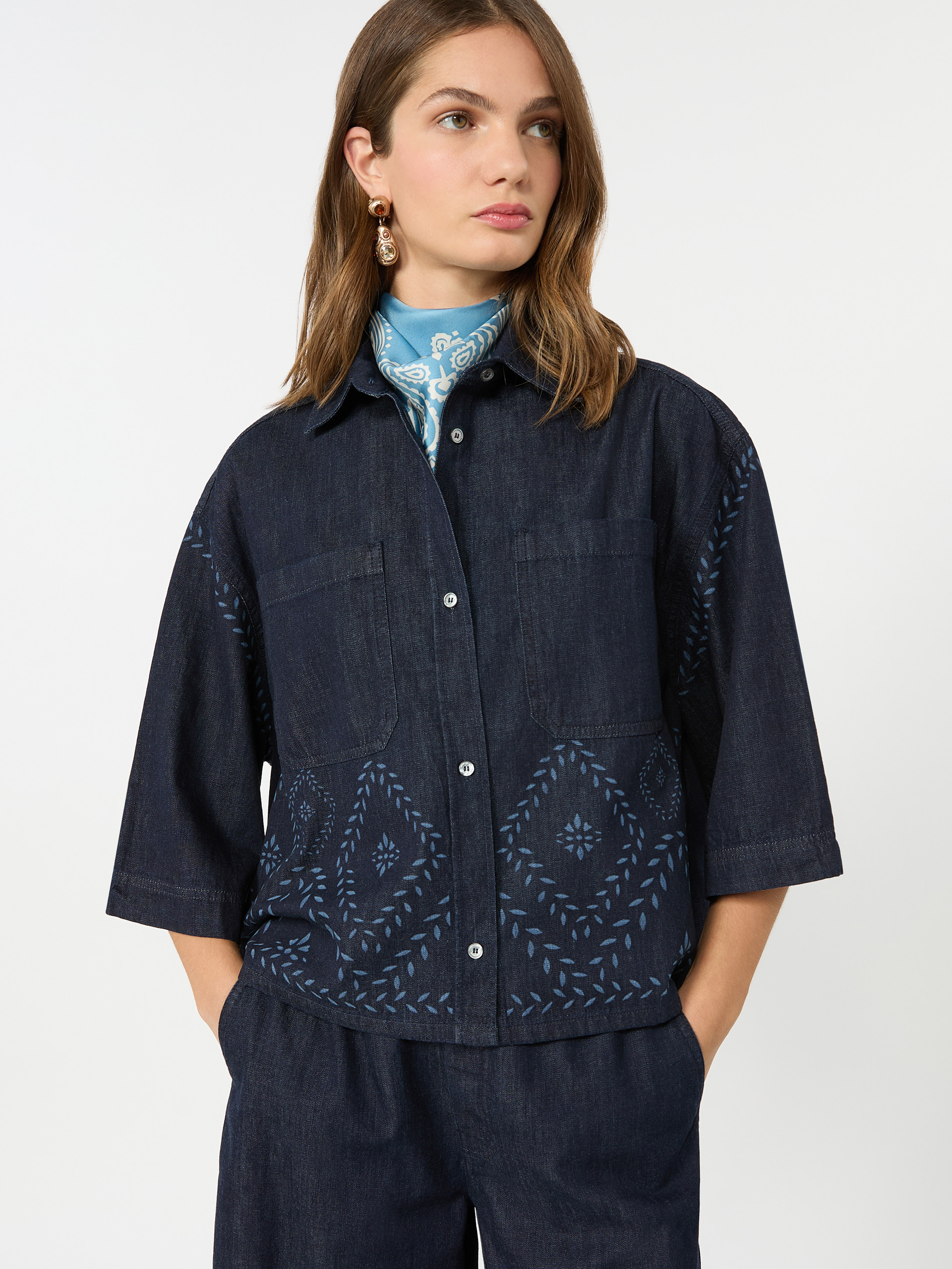 Boxy shirt in laser-treated cotton denim - NAVY - Weekend Max Mara - 4