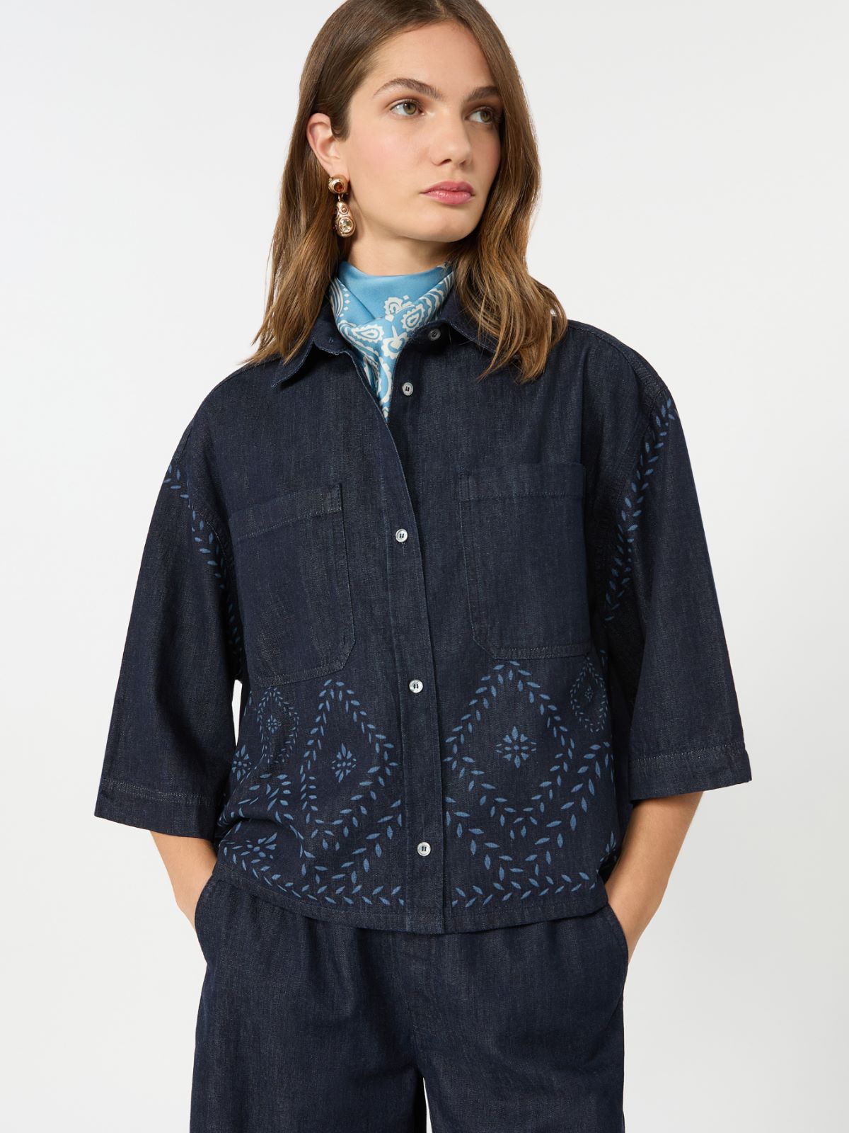 Boxy shirt in laser-treated cotton denim - NAVY - Weekend Max Mara - 4