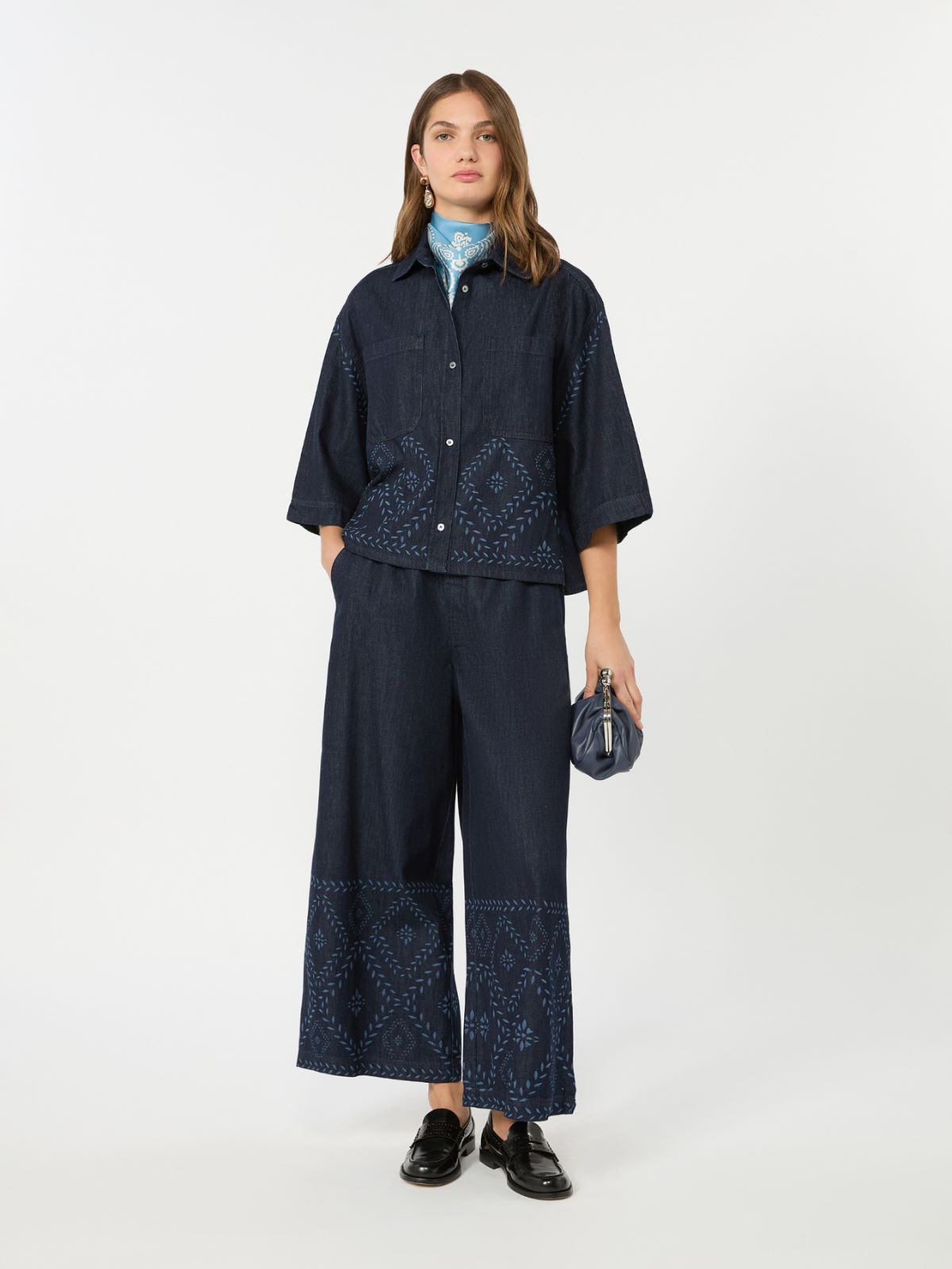 Boxy shirt in laser-treated cotton denim - NAVY - Weekend Max Mara