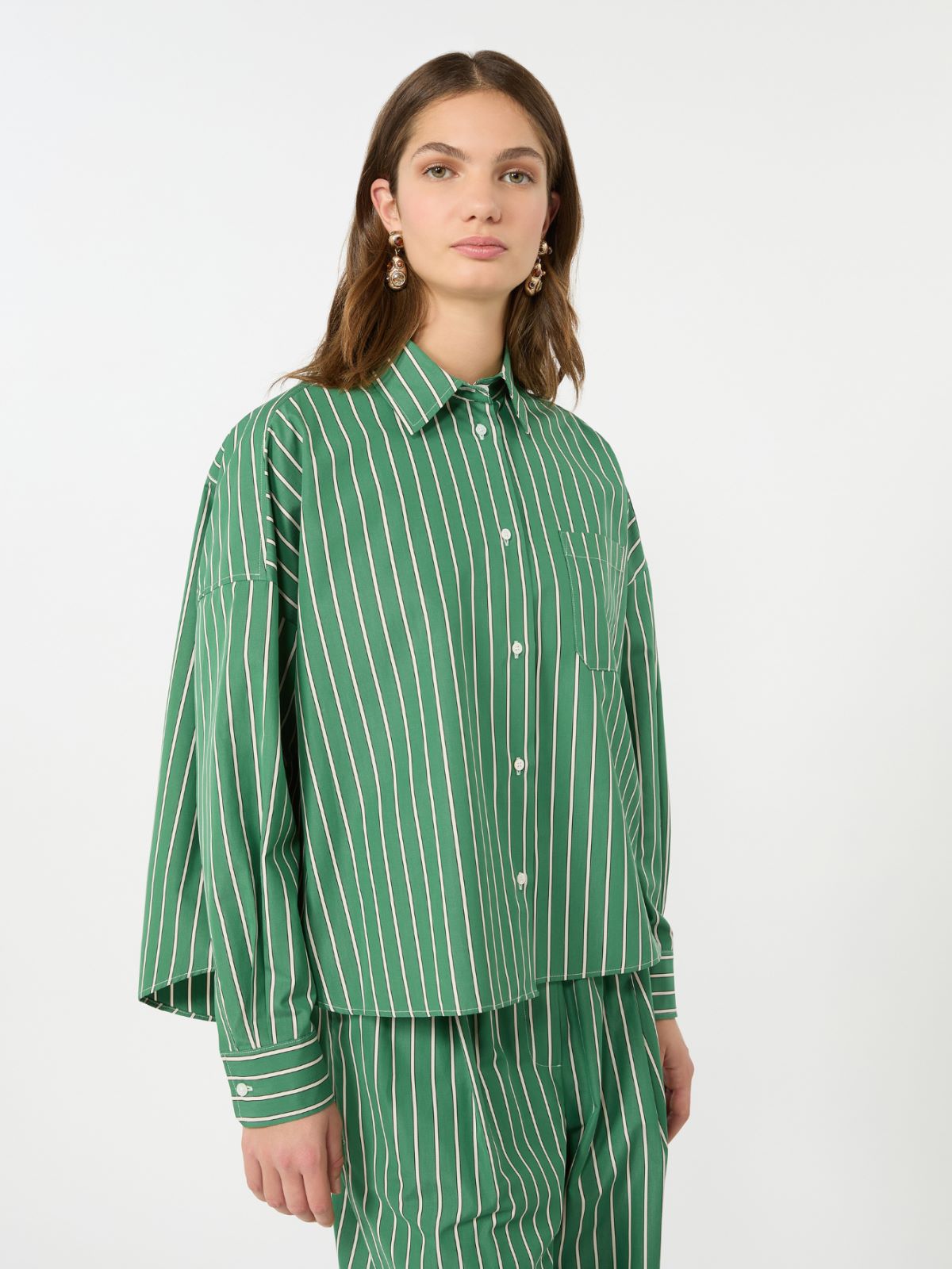 Striped poplin boxy shirt - GREEN - Weekend Max Mara - 4