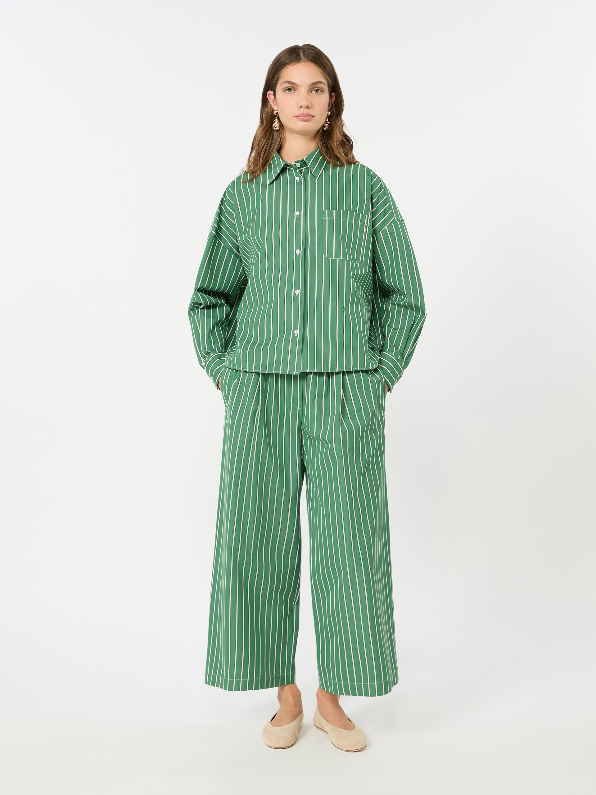 Striped poplin boxy shirt - GREEN - Weekend Max Mara