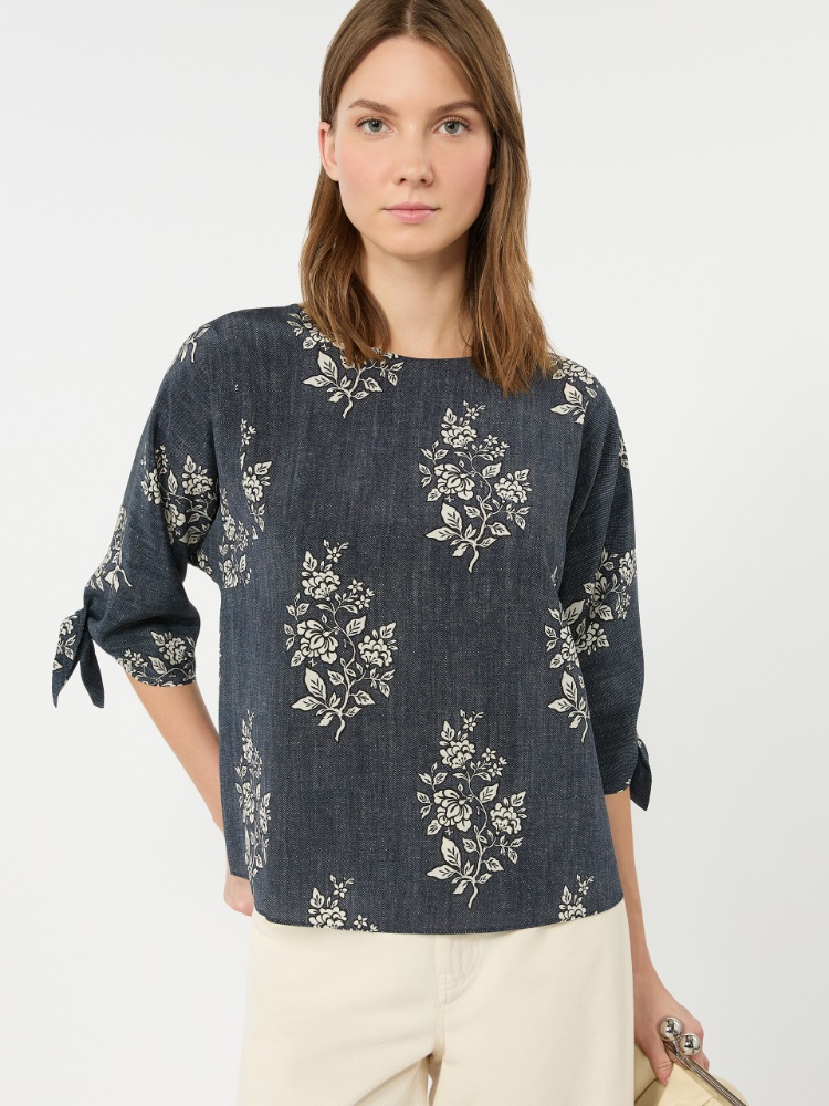 Printed silk crepe de chine blouse - NAVY - Weekend Max Mara