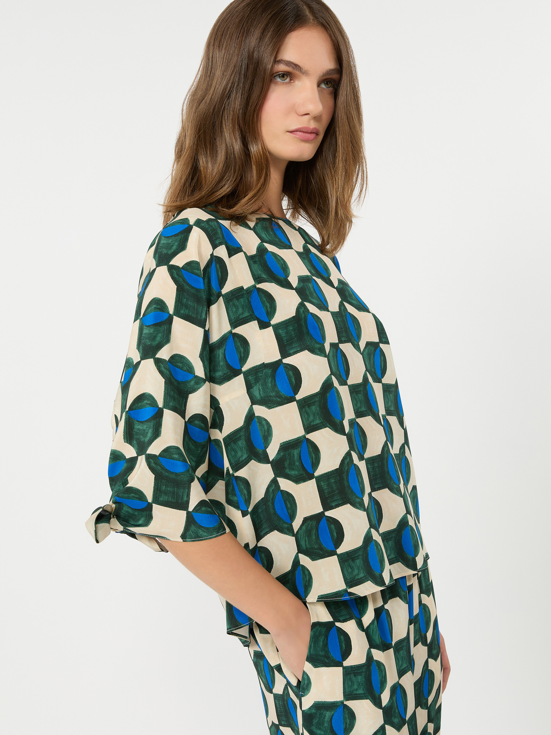 Printed silk crepe de chine blouse - DARK GREEN - Weekend Max Mara - 4