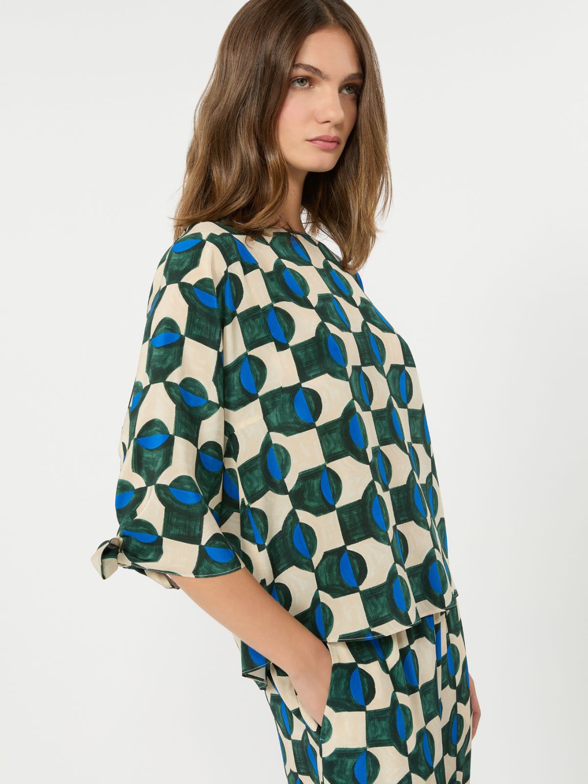 Printed silk crepe de chine blouse - DARK GREEN - Weekend Max Mara - 4