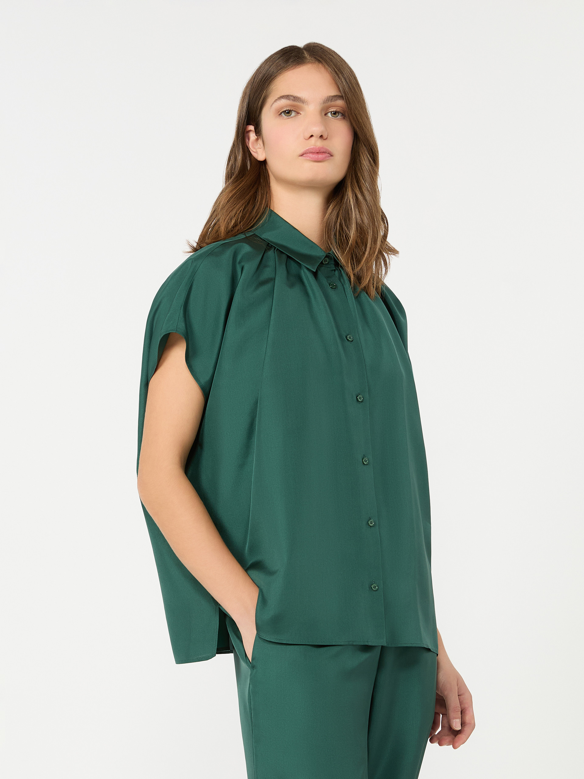 Loose shirt in habotai silk - DARK GREEN - Weekend Max Mara - 2