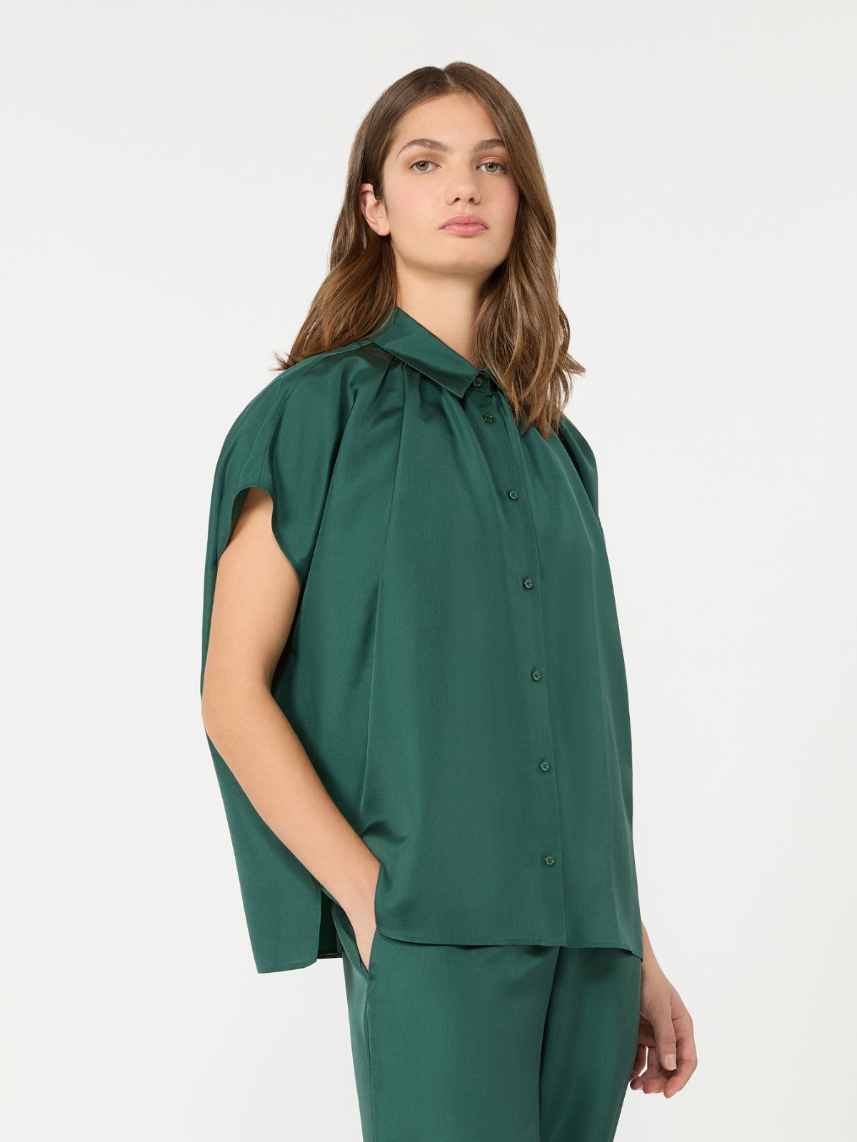 Loose shirt in habotai silk - DARK GREEN - Weekend Max Mara - 2
