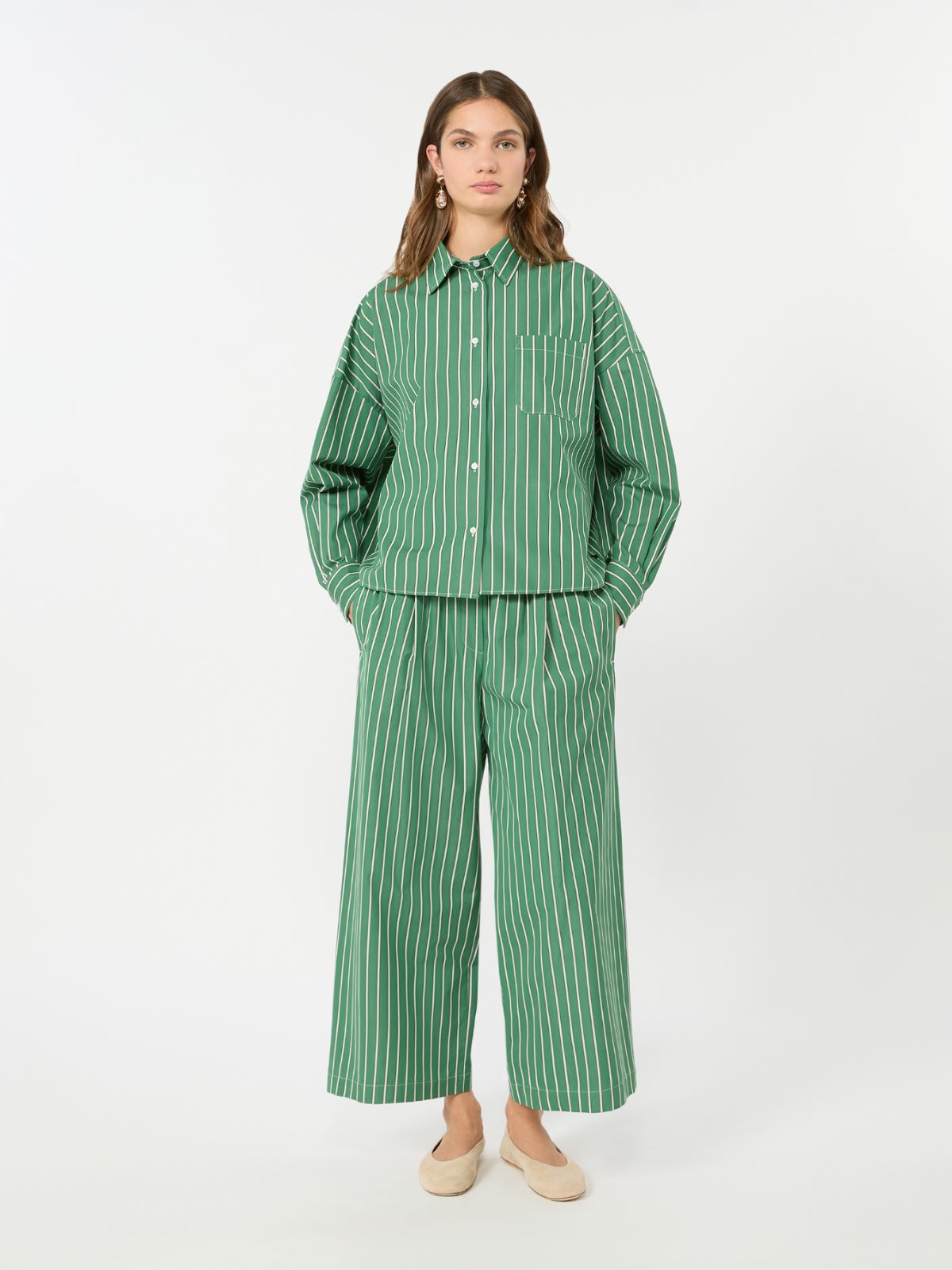 Cotton poplin trousers - GREEN - Weekend Max Mara