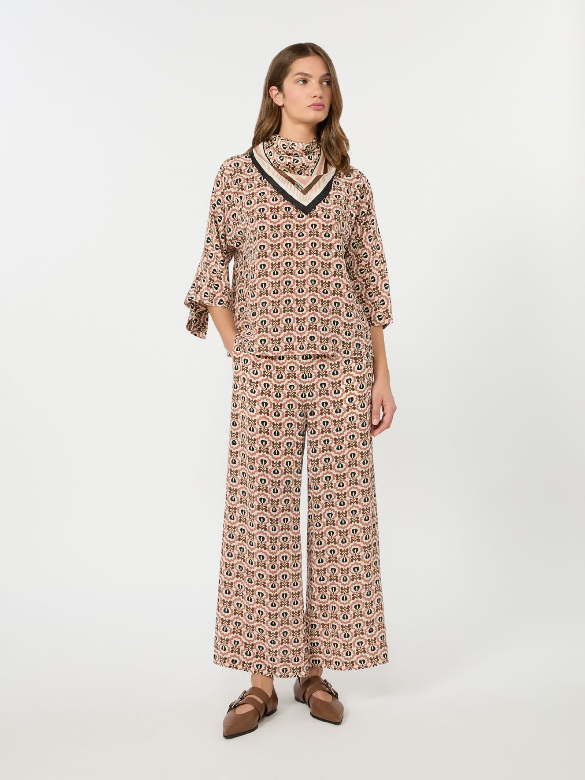 Printed crepe de chine trousers - ANTIQUE ROSE - Weekend Max Mara