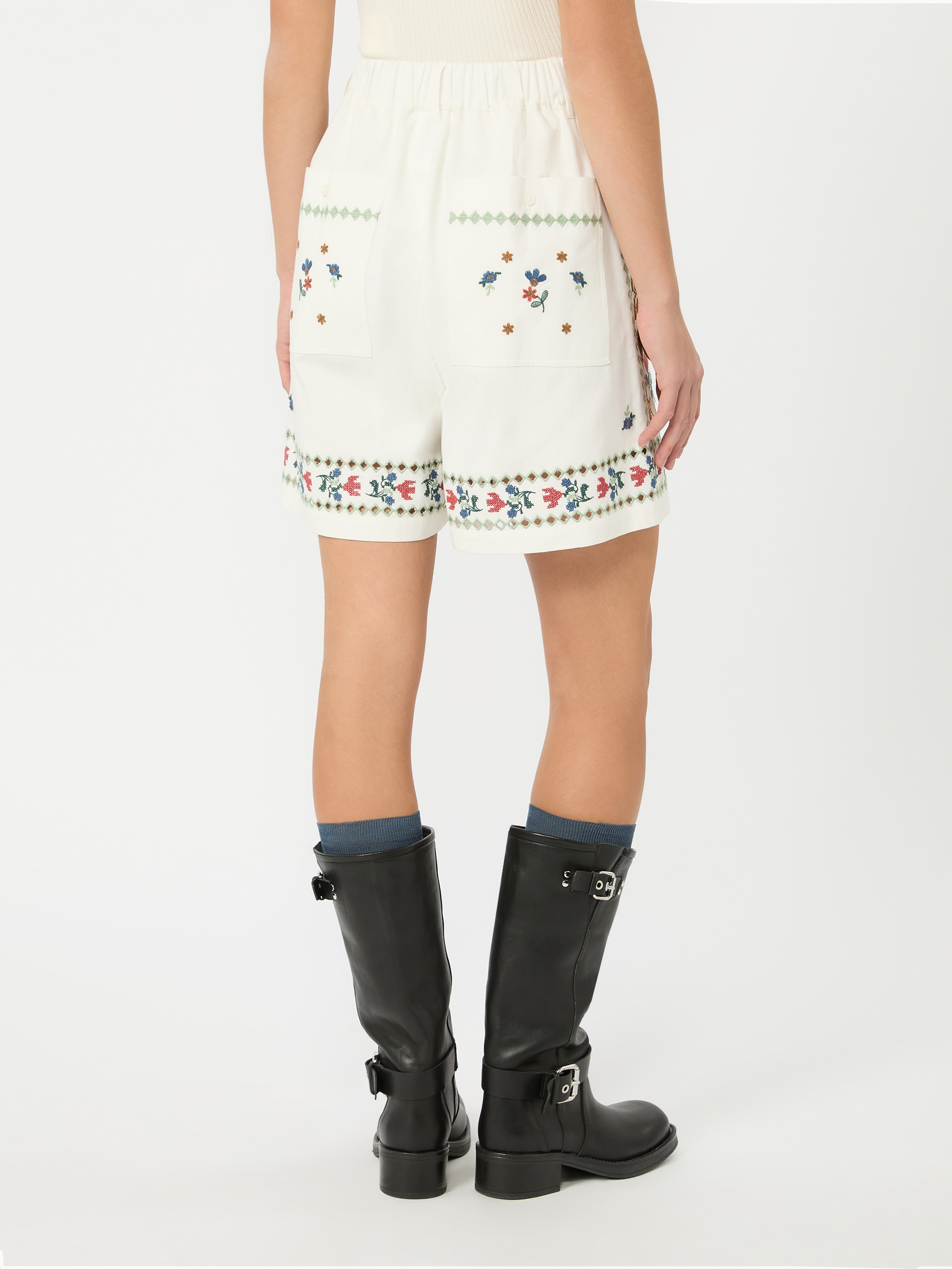 Embroidered cotton Bermuda shorts - WHITE - Weekend Max Mara - 3