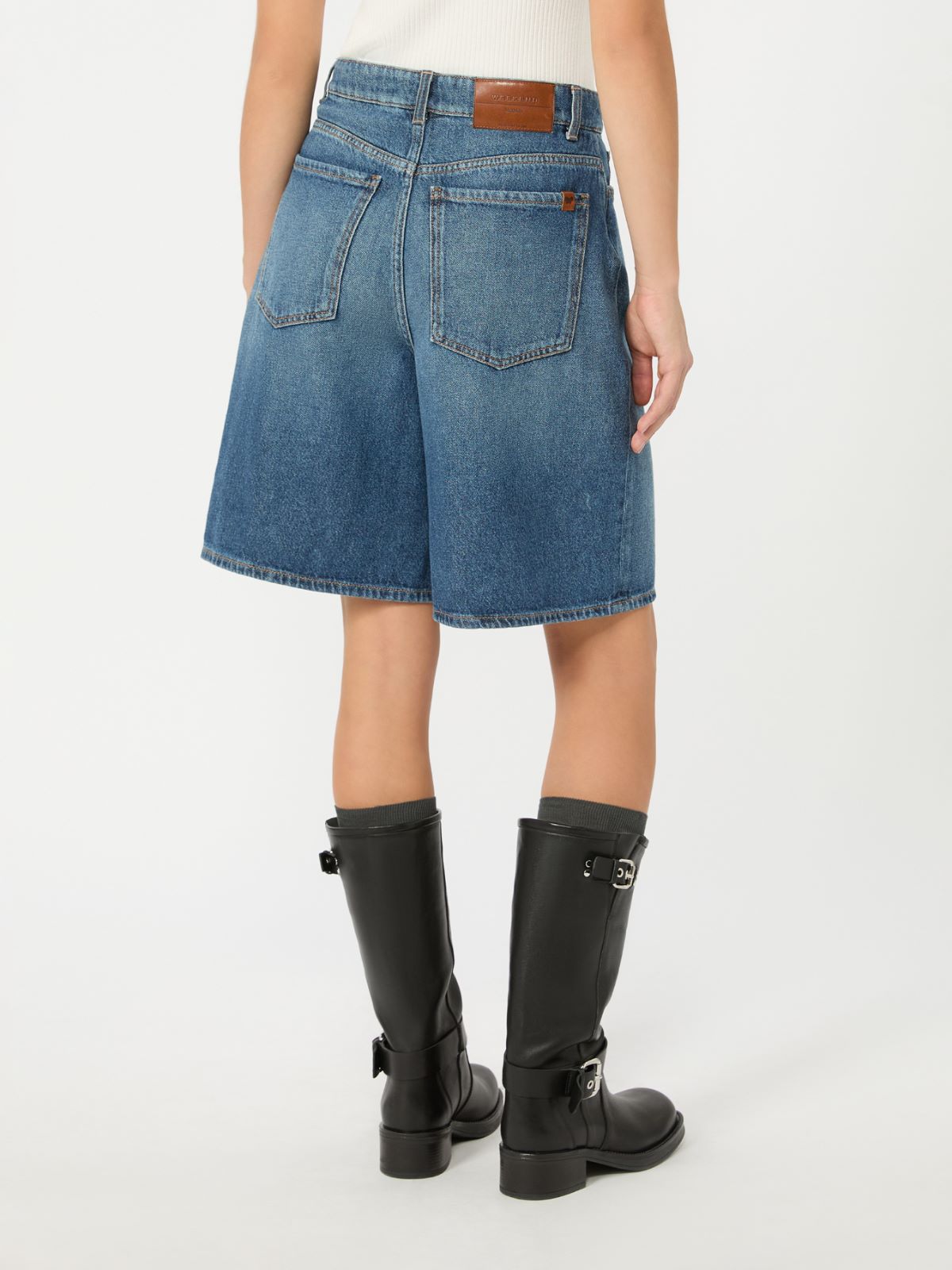 Cotton denim Bermuda shorts - NAVY - Weekend Max Mara - 3
