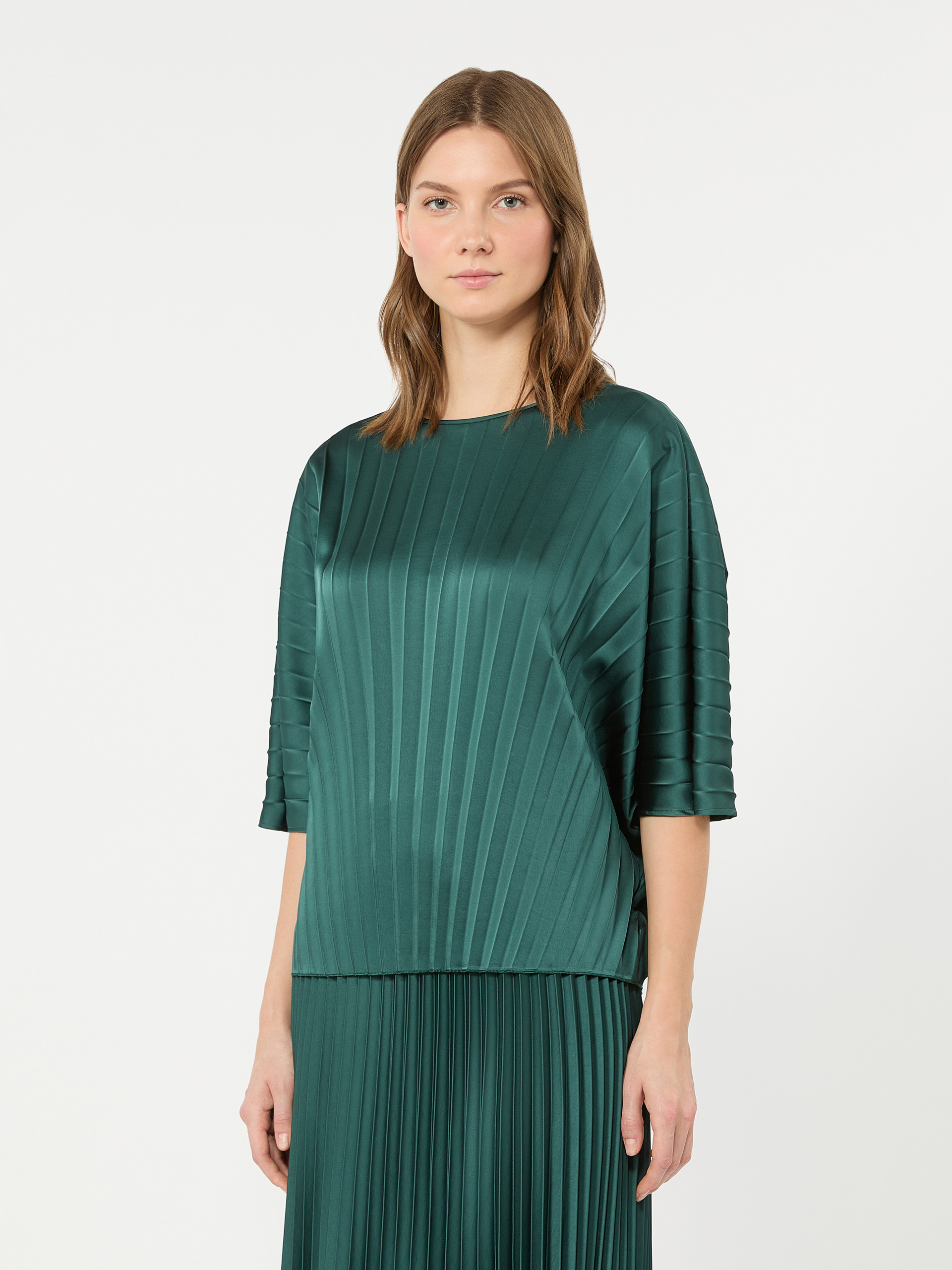 Loose blouse in pleated satin - DARK GREEN - Weekend Max Mara - 2