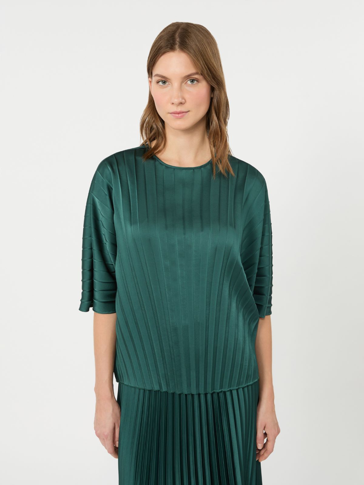 Blusa ampia in raso plissé - VERDE SCURO - Weekend Max Mara - 4