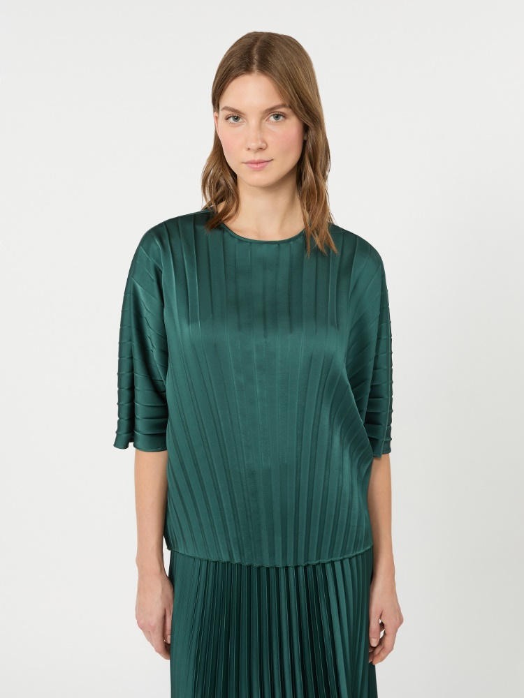 Loose blouse in pleated satin - DARK GREEN - Weekend Max Mara